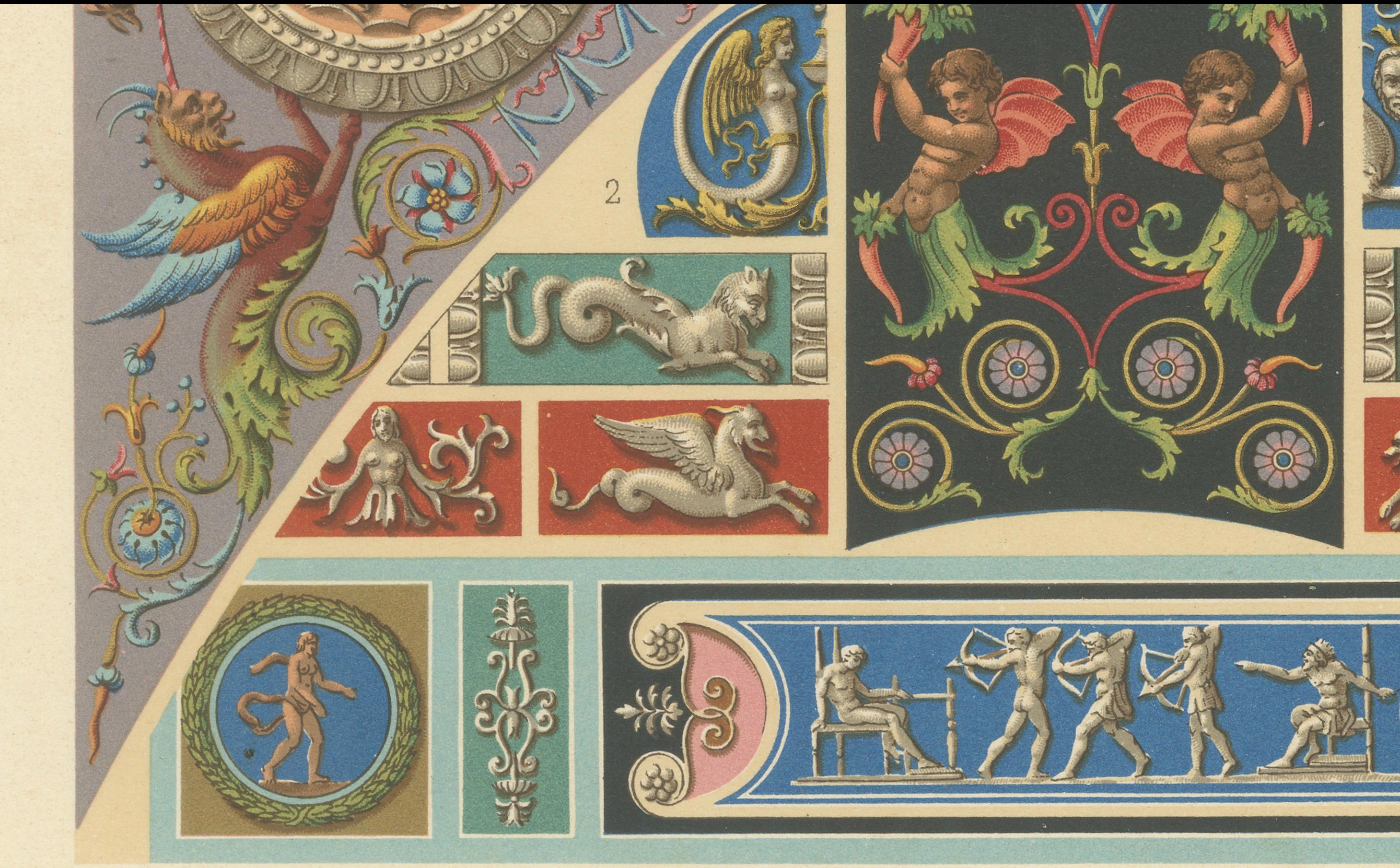 Renaissance Medallions & Mythological Grotesques – Classical Ornament, 1869 In Good Condition For Sale In Langweer, NL