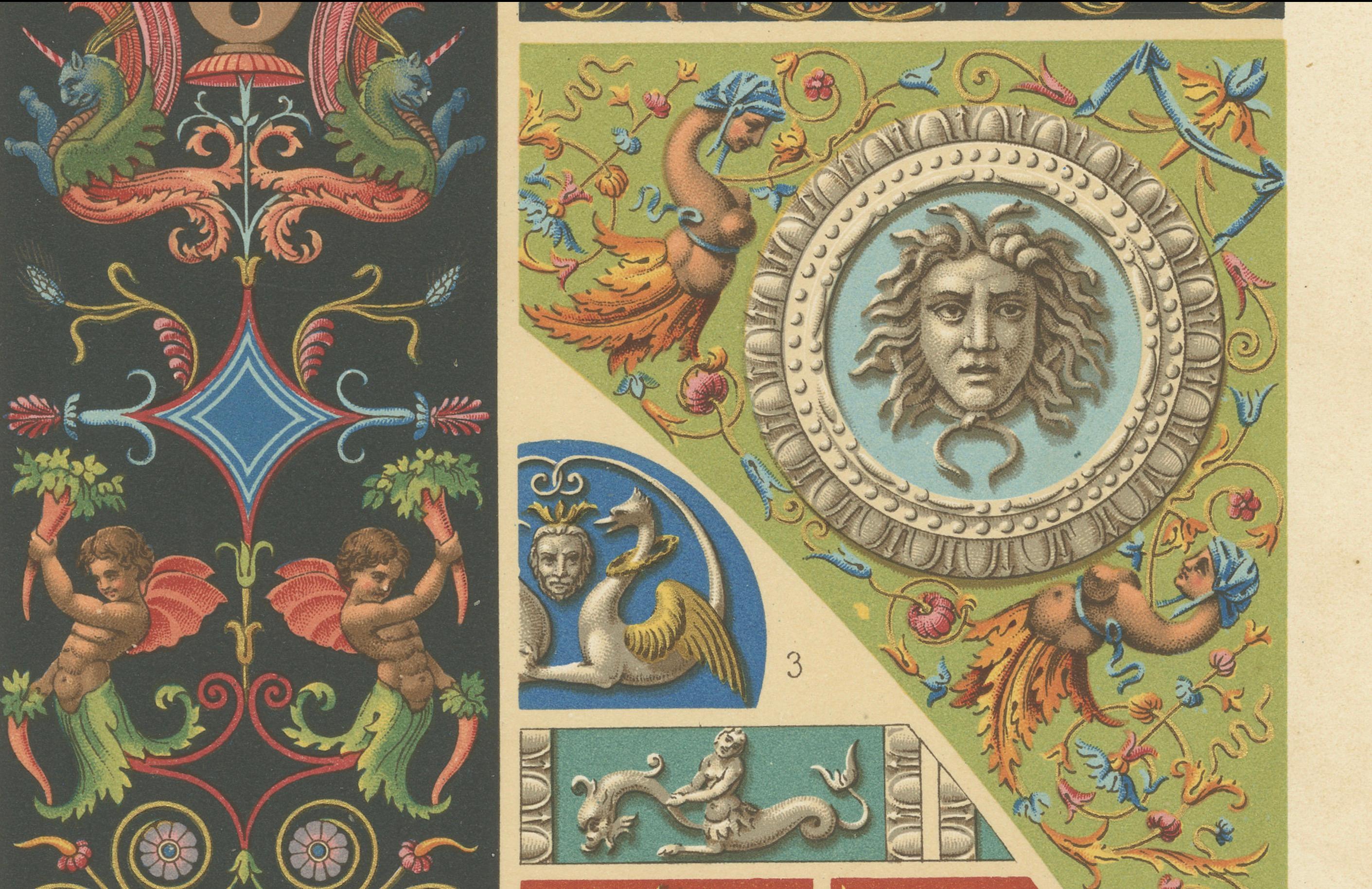 19th Century Renaissance Medallions & Mythological Grotesques – Classical Ornament, 1869 For Sale