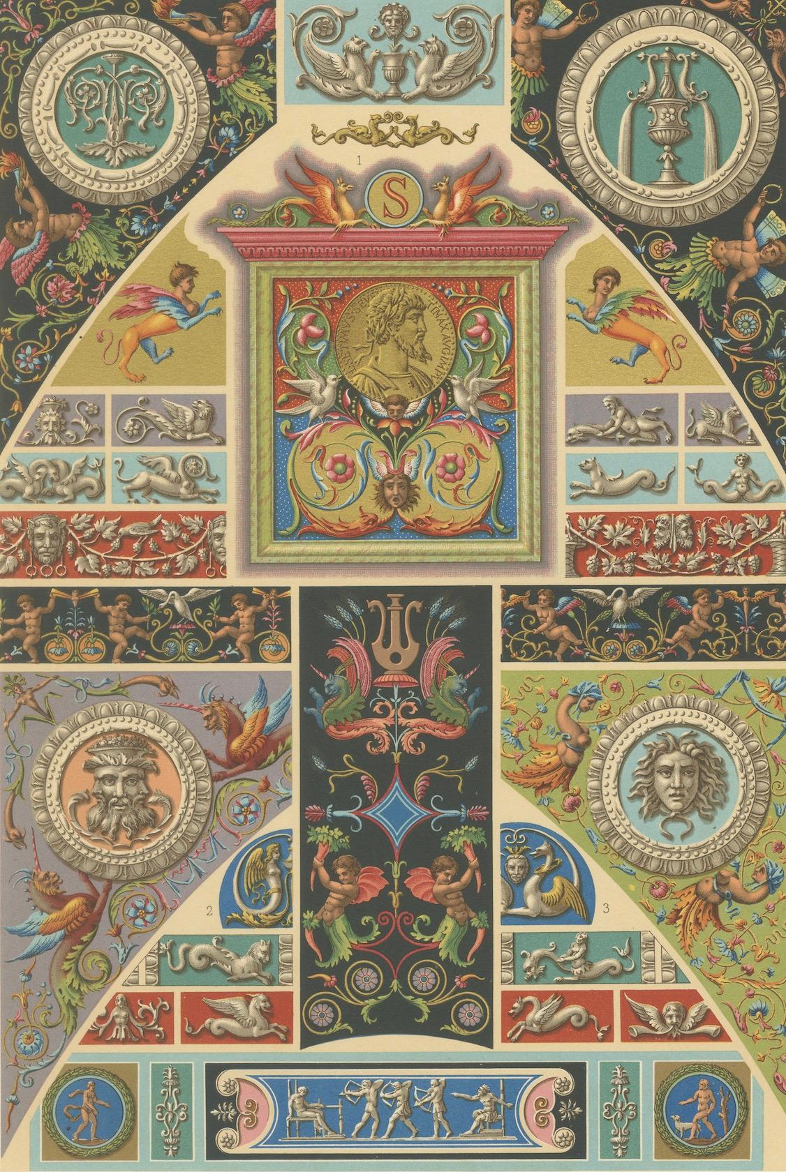 Renaissance Medallions & Mythological Grotesques – Classical Ornament, 1869 For Sale 2