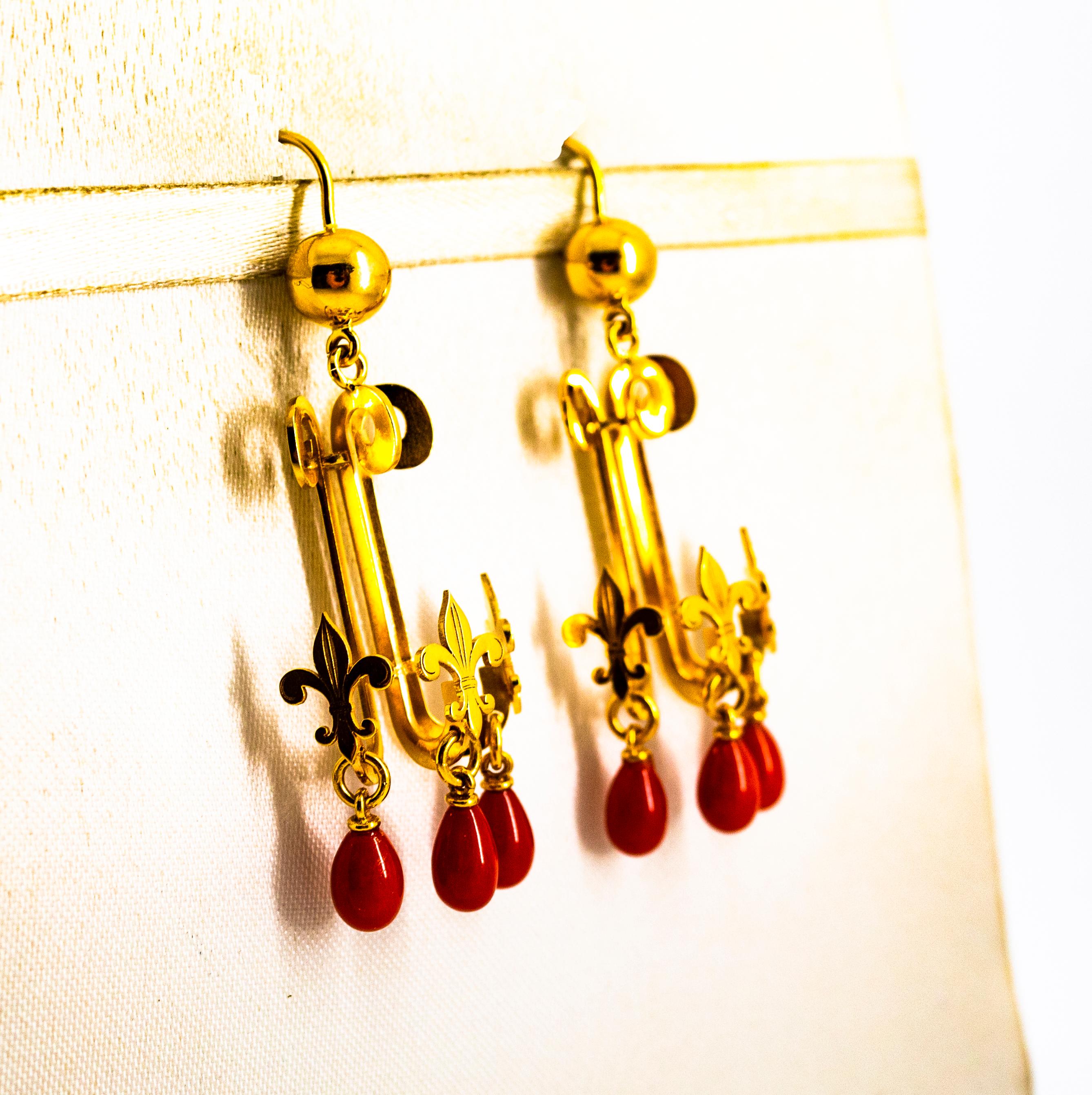 These Stud Earrings are made of 14K Yellow Gold.
These Earrings have also Mediterranean (Sardinia, Italy) Red Coral.
All our Earrings have pins for pierced ears but we can change the closure and make any of our Earrings suitable even for non-pierced