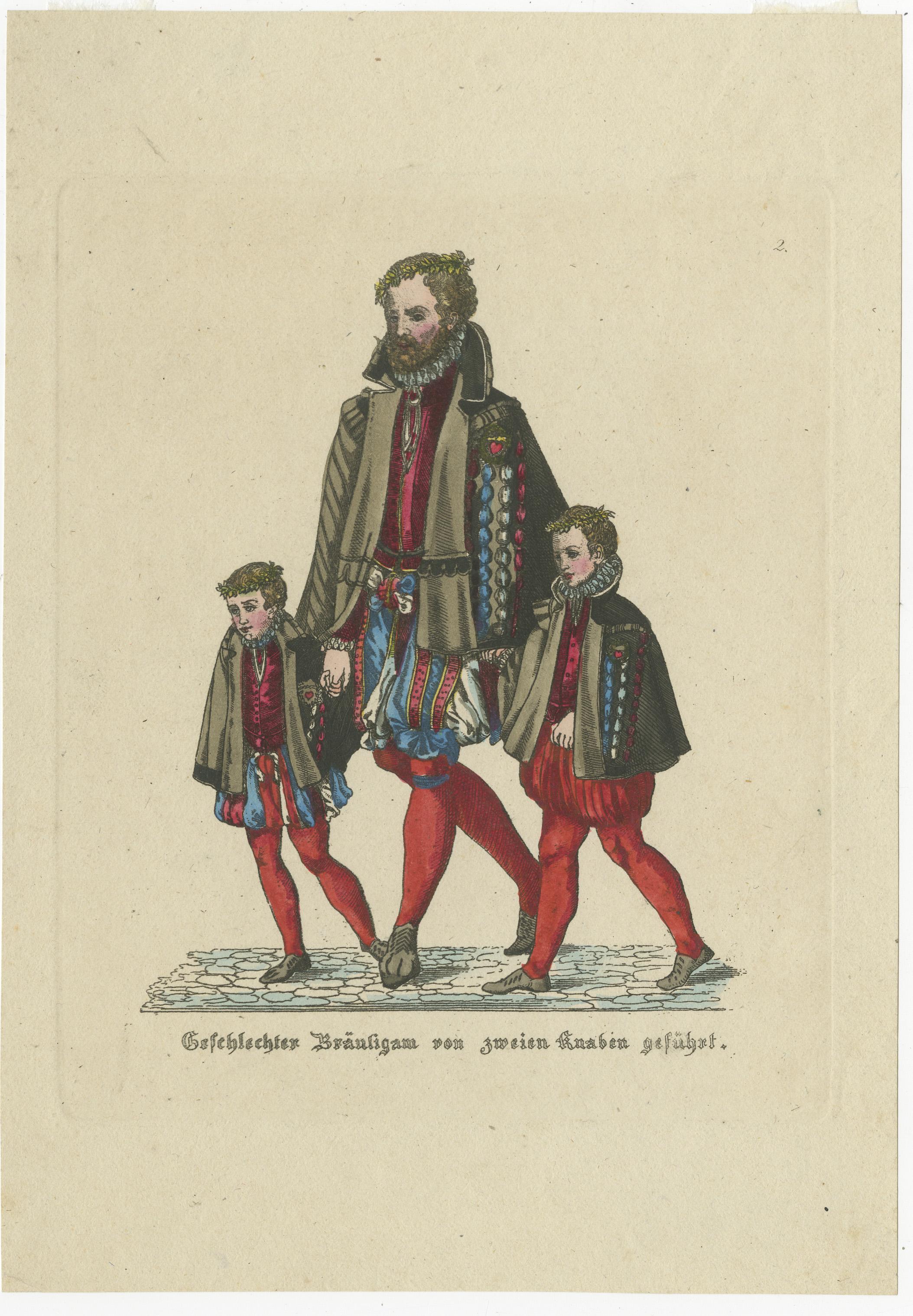 Renaissance Nobility: Württemberg and Mainz Engraved and Handcolored, circa 1850 In Good Condition For Sale In Langweer, NL
