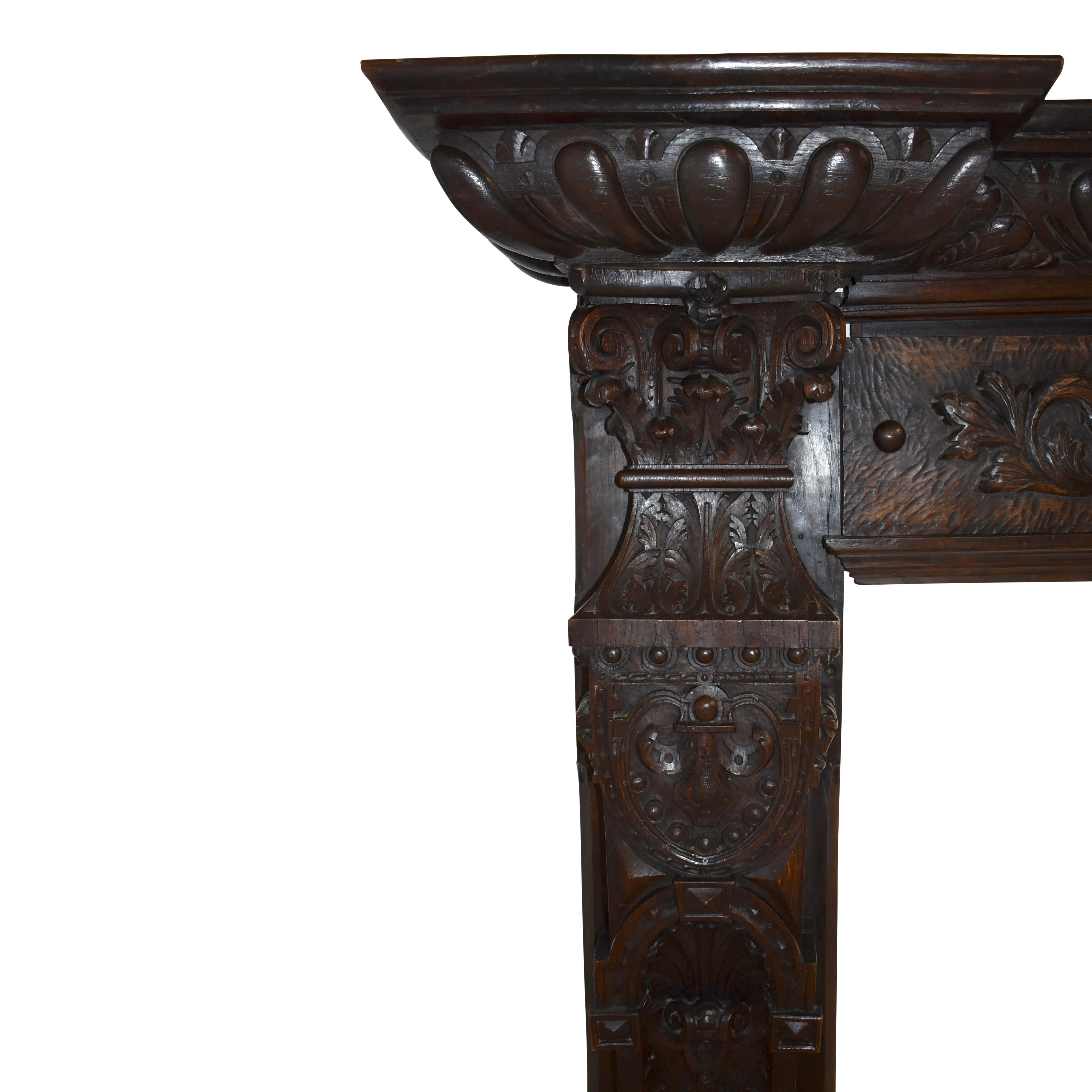 Belgian Renaissance Oak Fireplace Surround and Mantel, circa 1880 For Sale