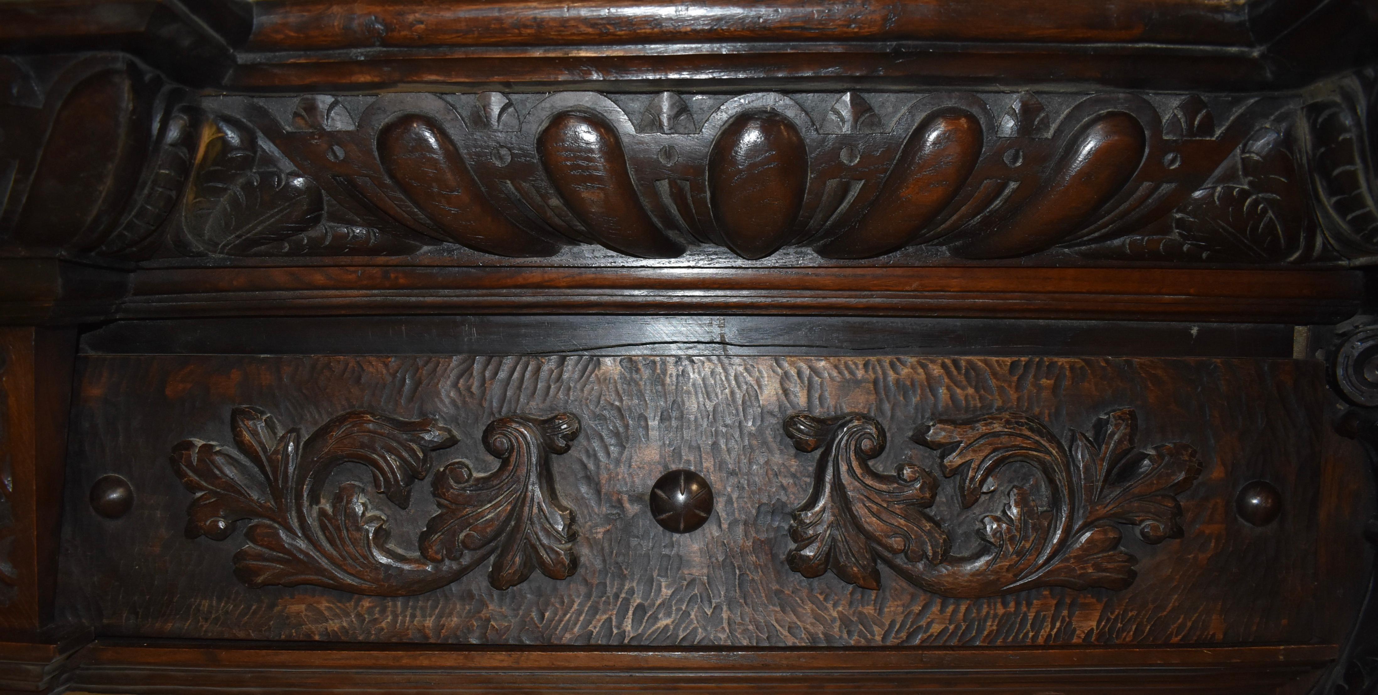 Renaissance Oak Fireplace Surround and Mantel, circa 1880 In Good Condition For Sale In Evergreen, CO
