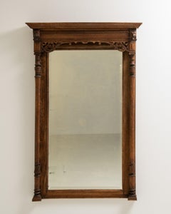 Wandspiegel im Renaissance-Eichenholz-Stil, Glasrahmen, Belgien, Design aus dem 19. Jahrhundert