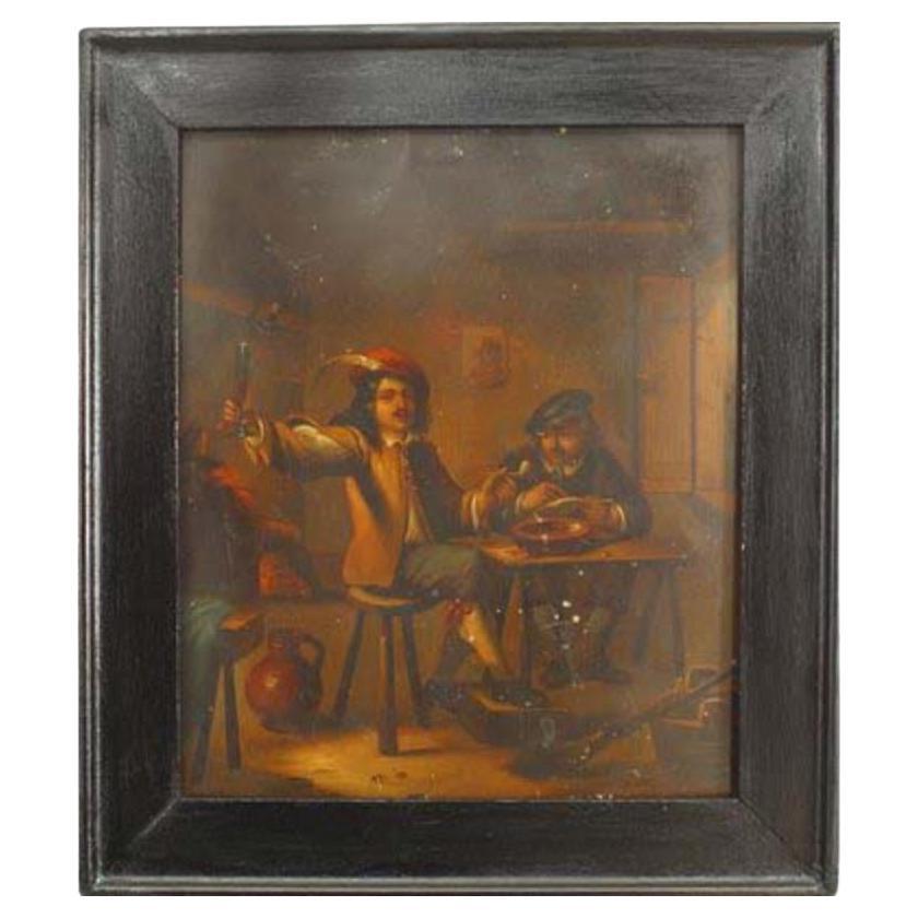 Renaissance Oil Painting of 2 Figures at a Table For Sale