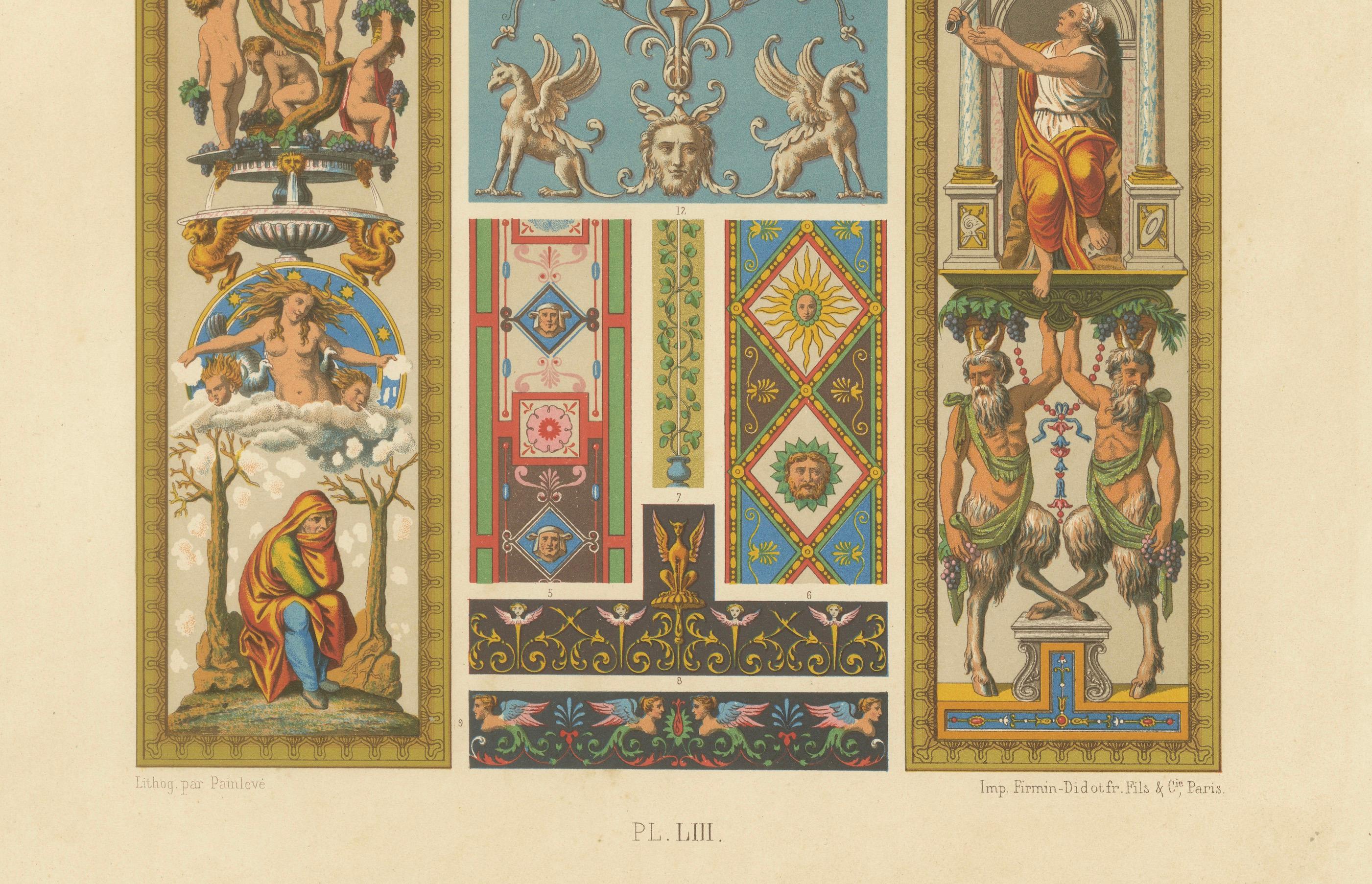 Français Panneau d'ornement Renaissance avec figures mythologiques et rinceaux - vers 1869 en vente