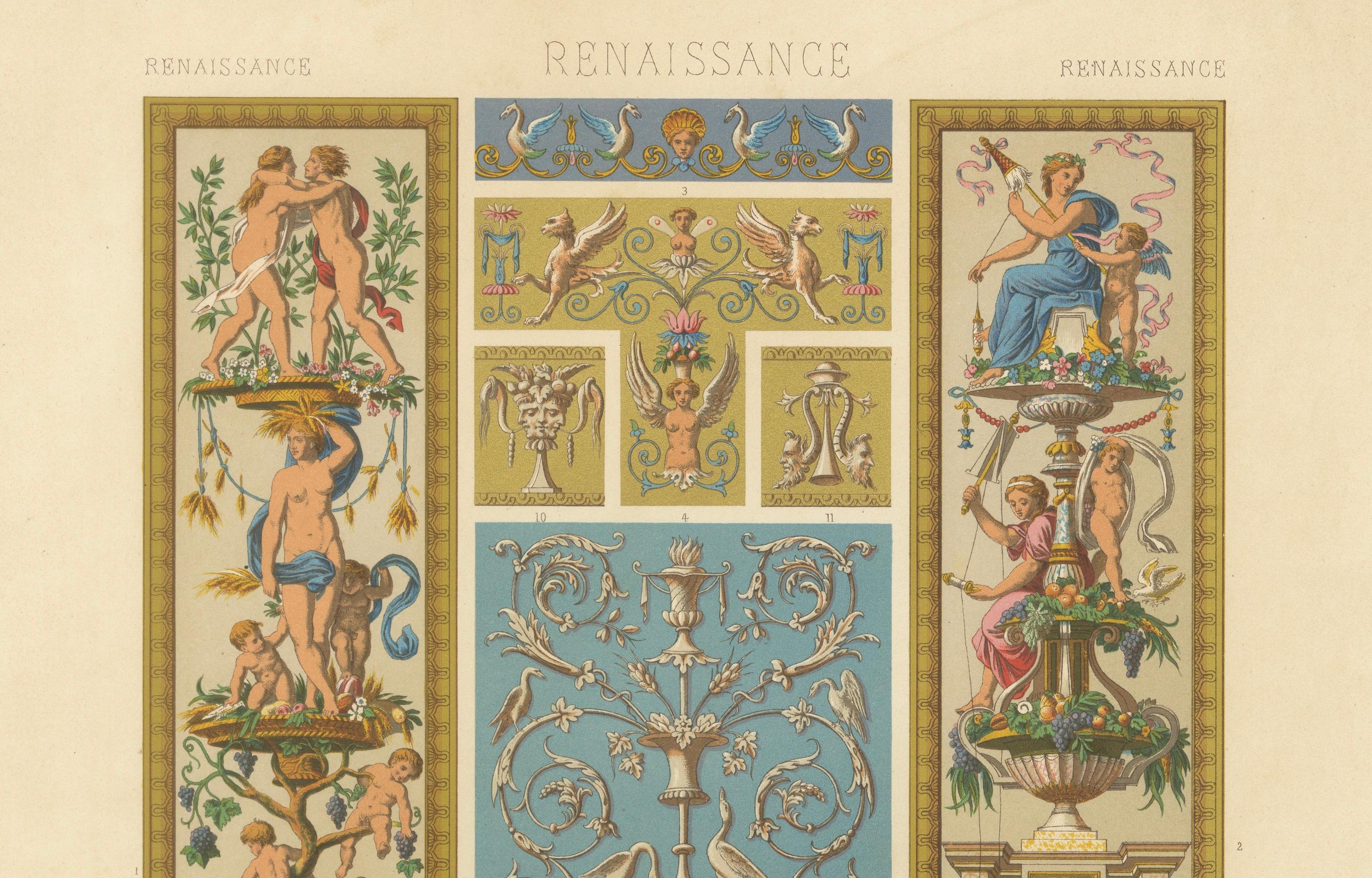 Panneau d'ornement Renaissance avec figures mythologiques et rinceaux - vers 1869 Bon état - En vente à Langweer, NL