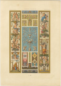 Panel ornamental renacentista con figuras mitológicas y volutas - ca. 1869