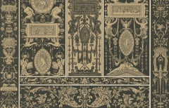 Renaissance Ornament Plate in Grisaille – Classical Scrollwork & Emblems, 1869