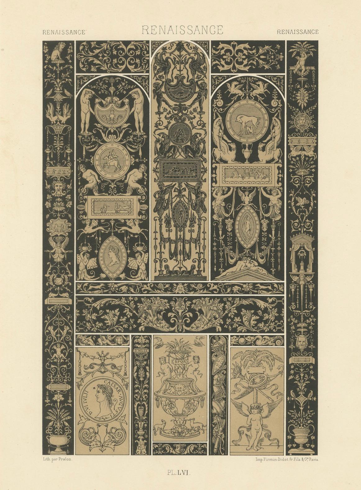 Placa ornamental renacentista en grisalla - Pergaminos y emblemas clásicos, 1869 en venta 2