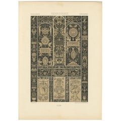 Assiette d'ornement Renaissance en grisaille - Rinceaux et emblèmes classiques, 1869