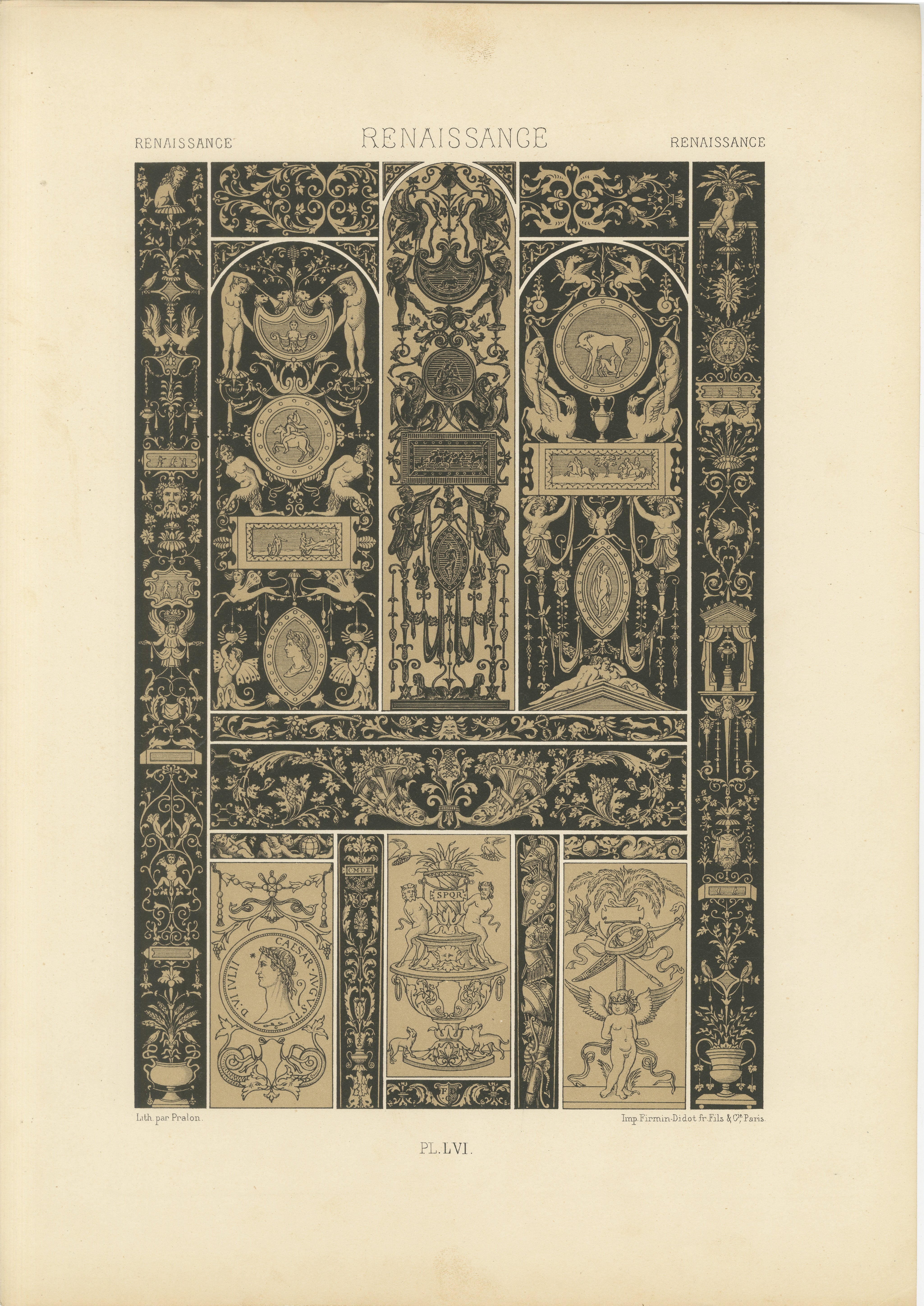 Placa ornamental renacentista en grisalla - Pergaminos y emblemas clásicos, 1869 en venta
