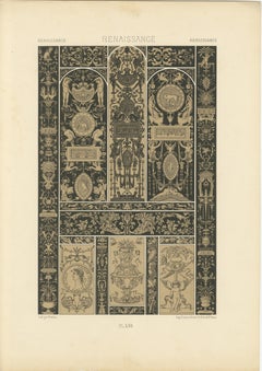 Placa ornamental renacentista en grisalla - Pergaminos y emblemas clásicos, 1869