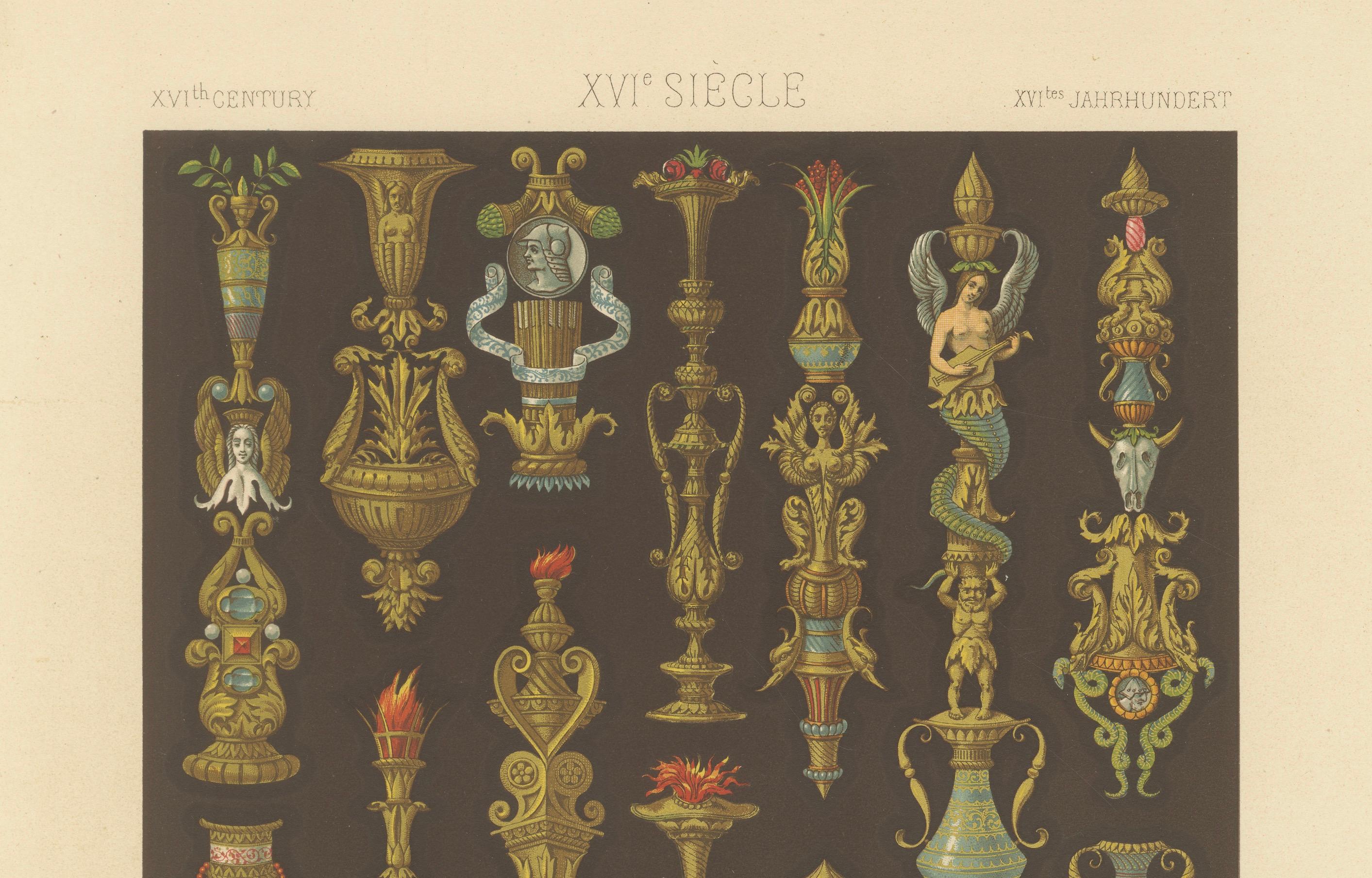 Gravure d'ornement de la Renaissance - Am designs de chandeliers et d'urnes du 16e siècle, 1869 en vente 1