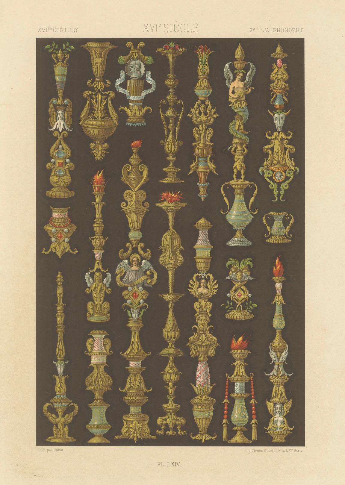 Gravure d'ornement de la Renaissance - Am designs de chandeliers et d'urnes du 16e siècle, 1869 en vente 3