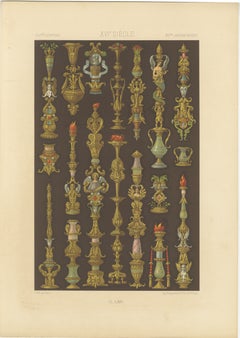 Ornamento renacentista impreso - Diseños de candelabros y urnas del siglo XVI, 1869