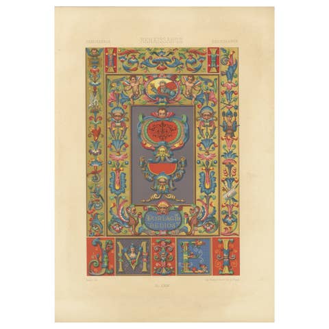 Renaissance Ornament Print – “Por la Gracia de Dios” with Cherubs & Scrollwork