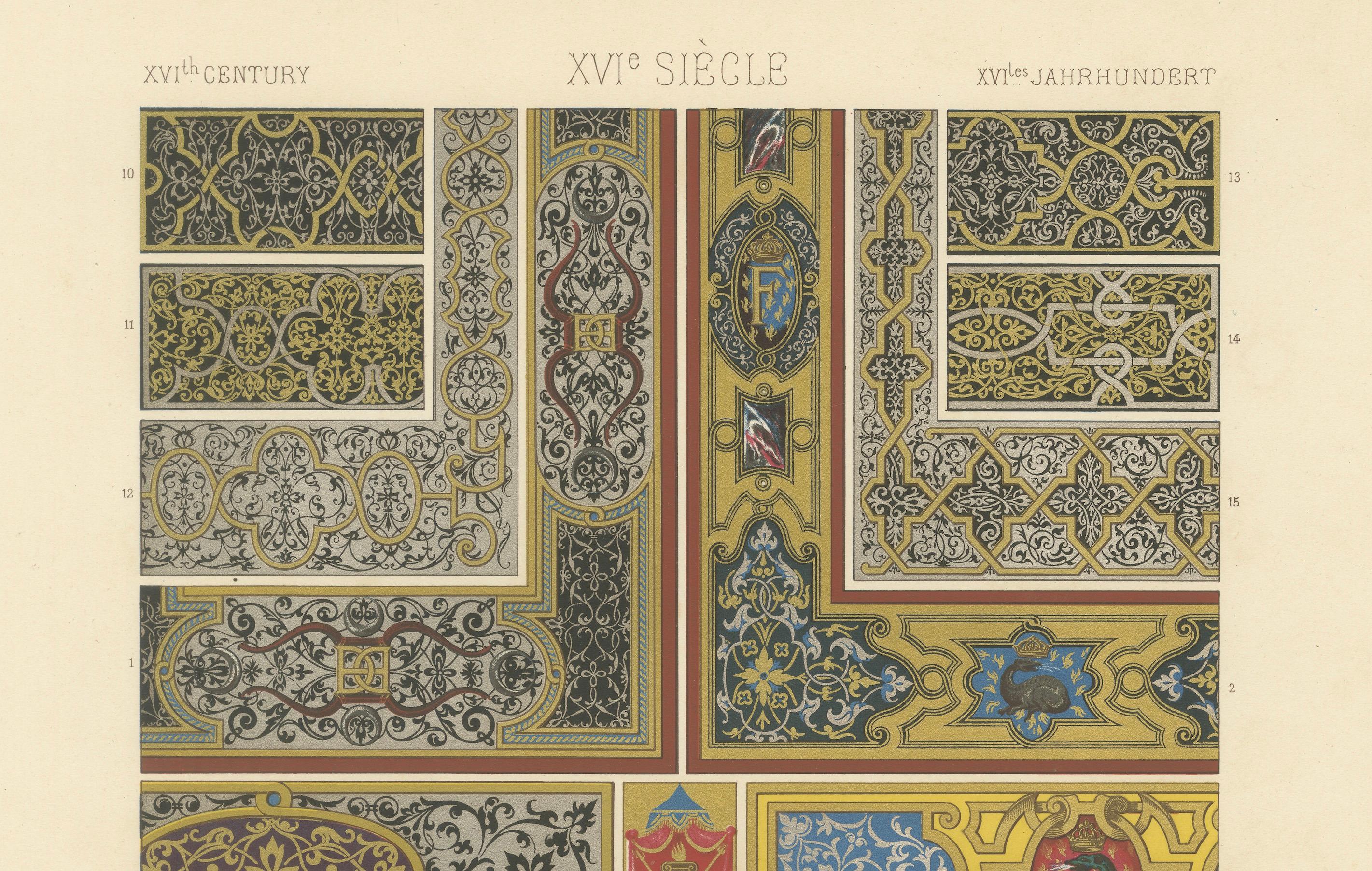 Français Ornement de panneau Renaissance - Design décoratif du XVIe siècle, planche LXX, 1869 en vente