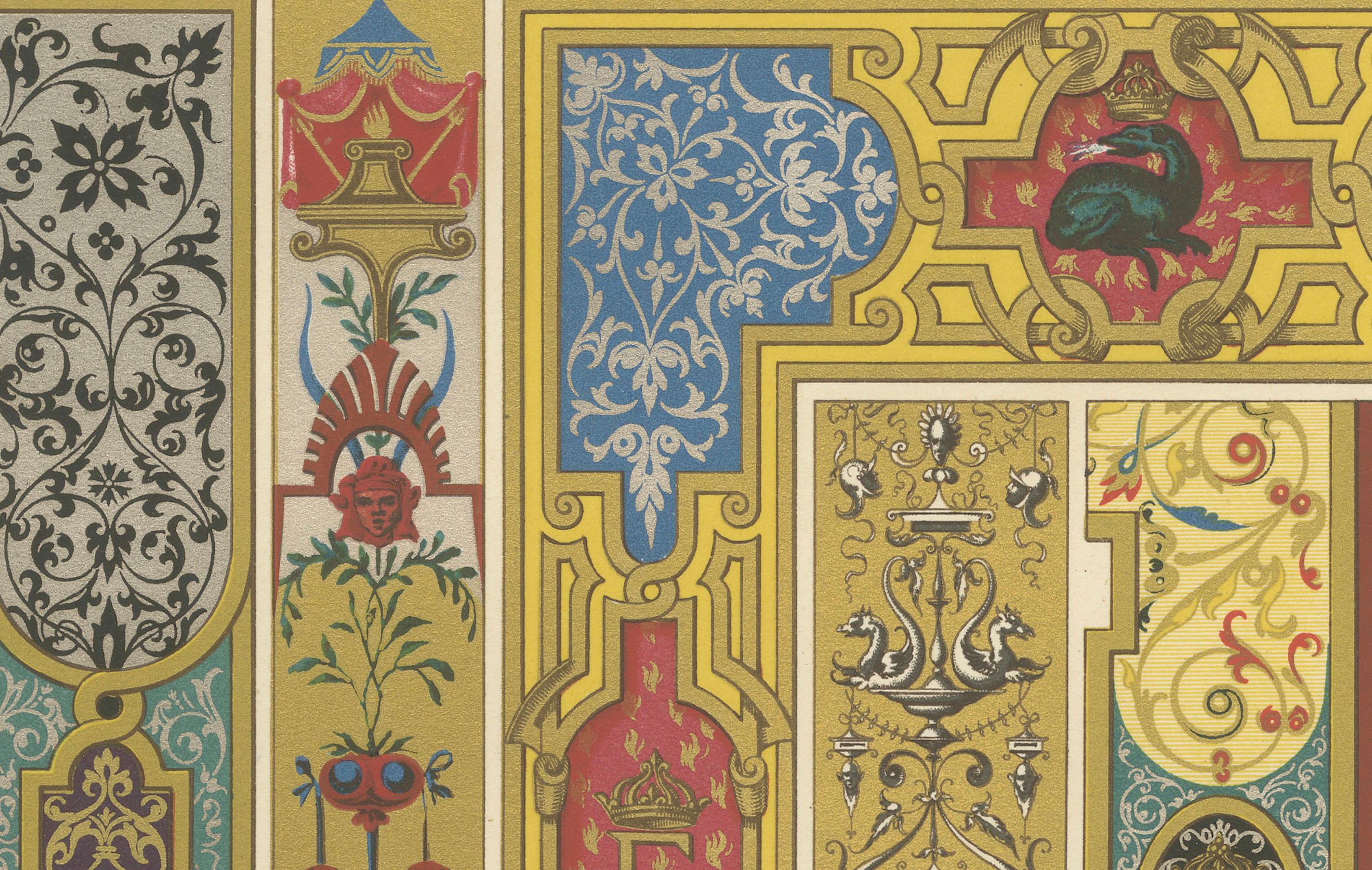 Ornement de panneau Renaissance - Design décoratif du XVIe siècle, planche LXX, 1869 Bon état - En vente à Langweer, NL