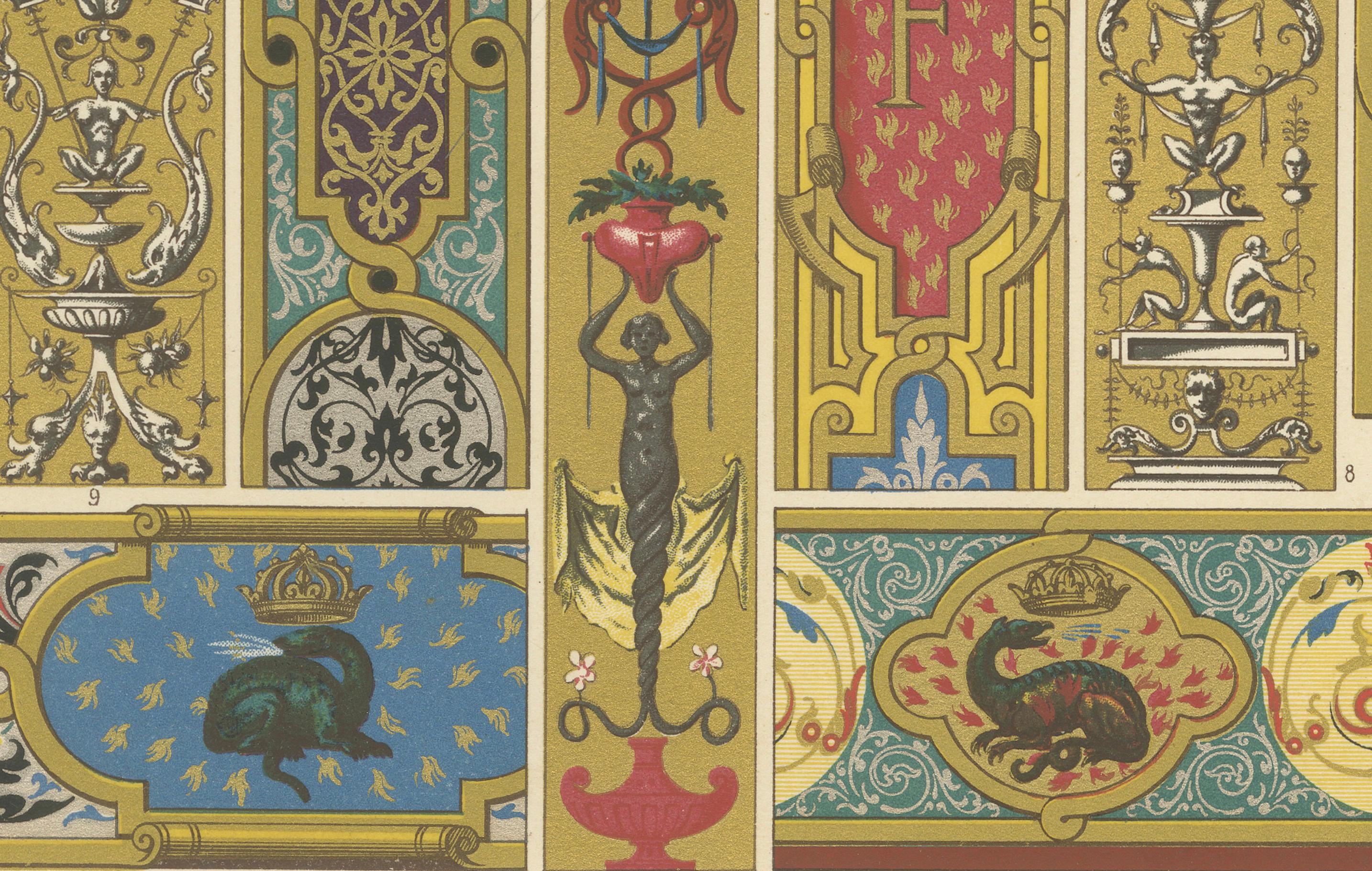 XIXe siècle Ornement de panneau Renaissance - Design décoratif du XVIe siècle, planche LXX, 1869 en vente
