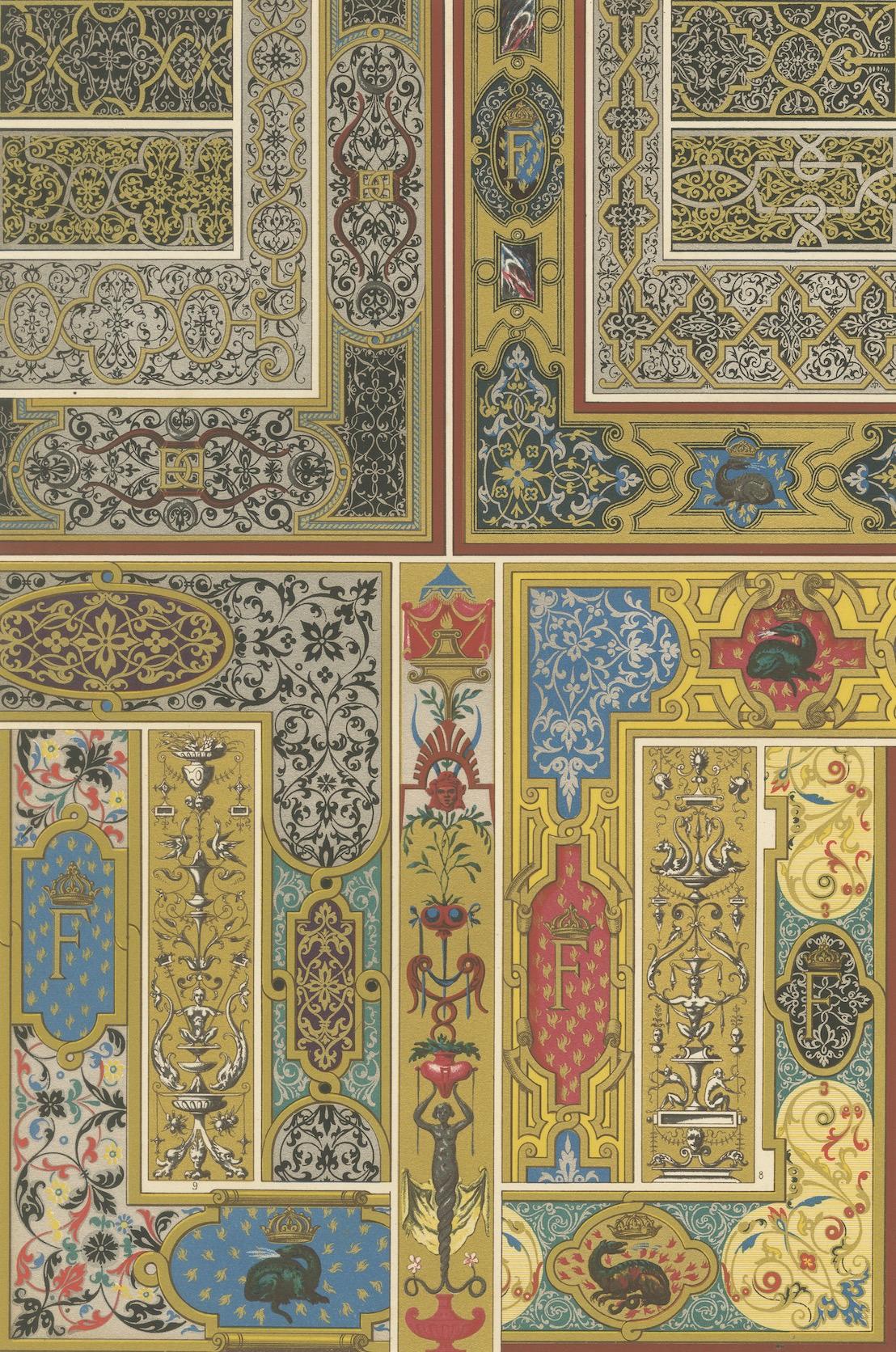 Papier Ornement de panneau Renaissance - Design décoratif du XVIe siècle, planche LXX, 1869 en vente