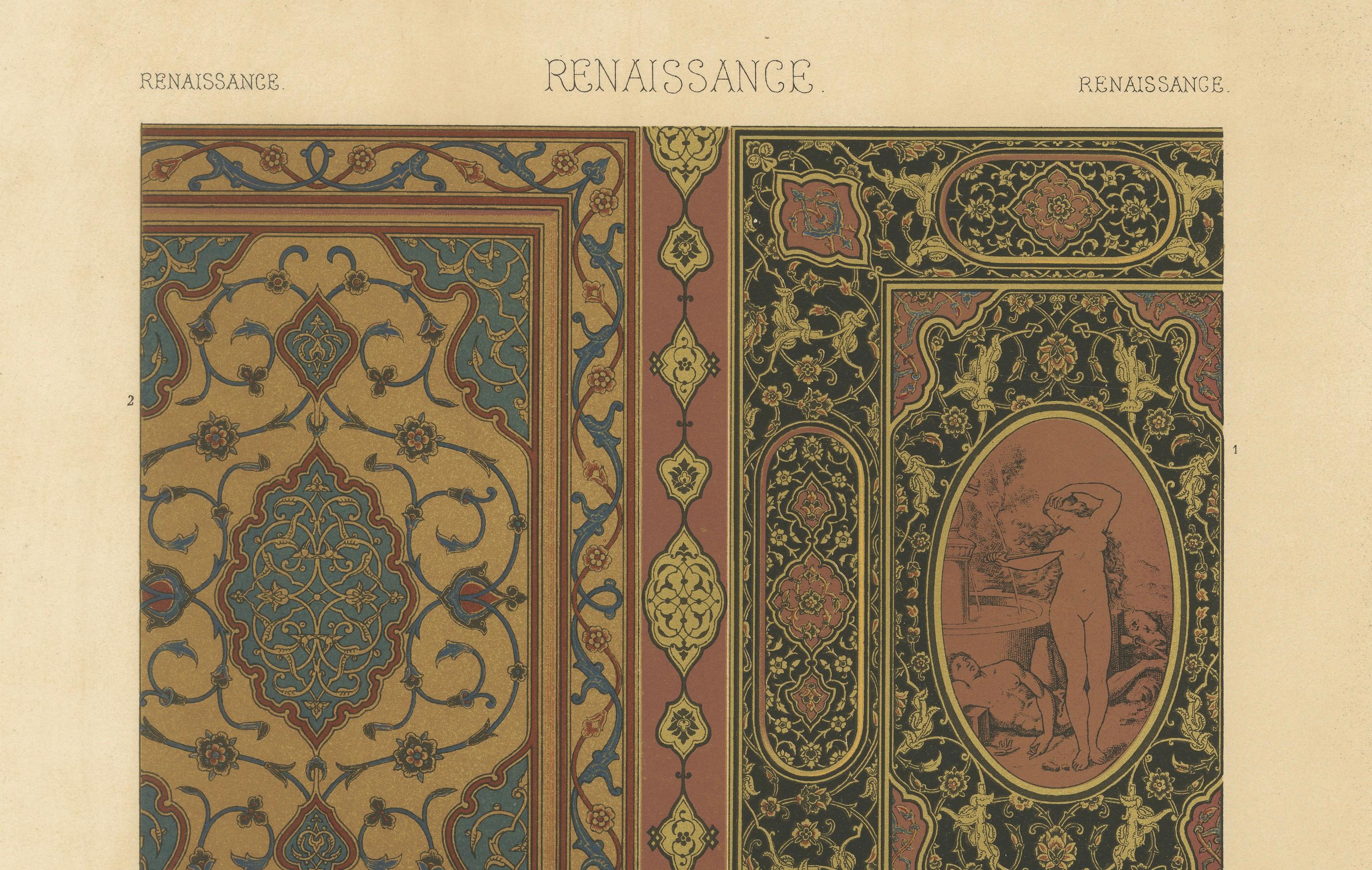Français Ornementation de panneau de la Renaissance - Motifs arabes et grotesques, planche LXVIII, 1869 en vente