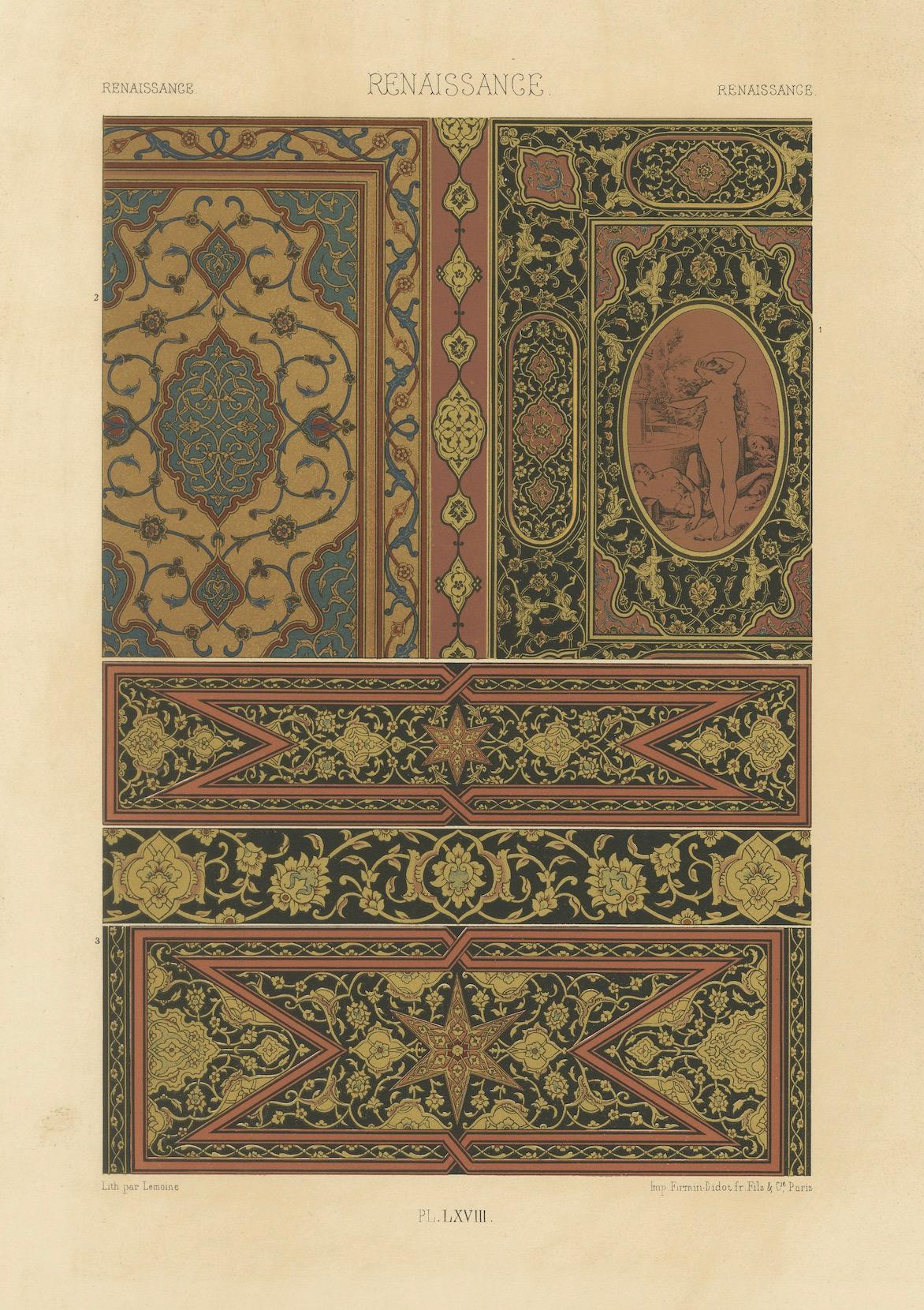 Ornementation de panneau de la Renaissance - Motifs arabes et grotesques, planche LXVIII, 1869 en vente 1