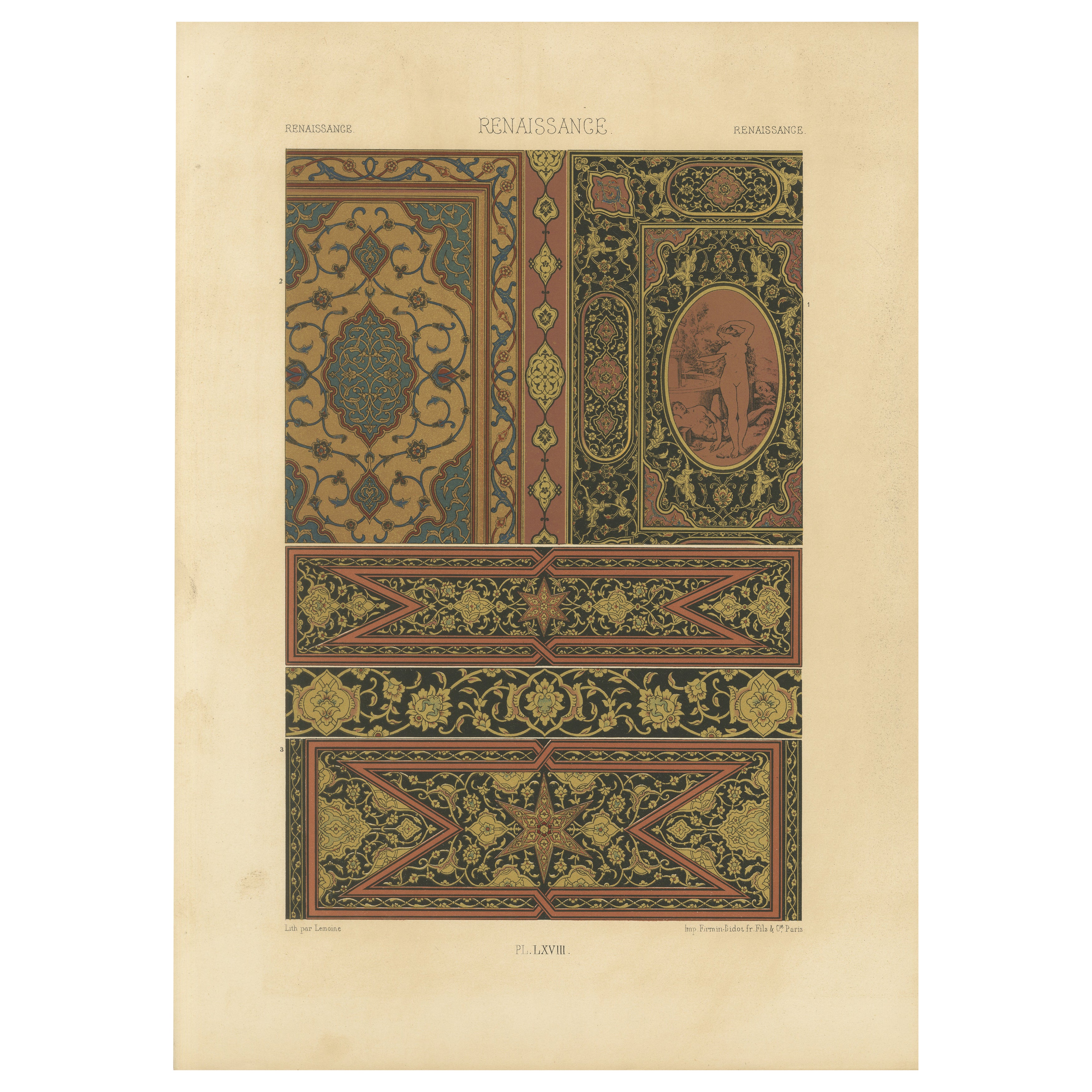 Ornamento renacentista para paneles - Motivos arabescos y grotescos, Lámina LXVIII, 1869