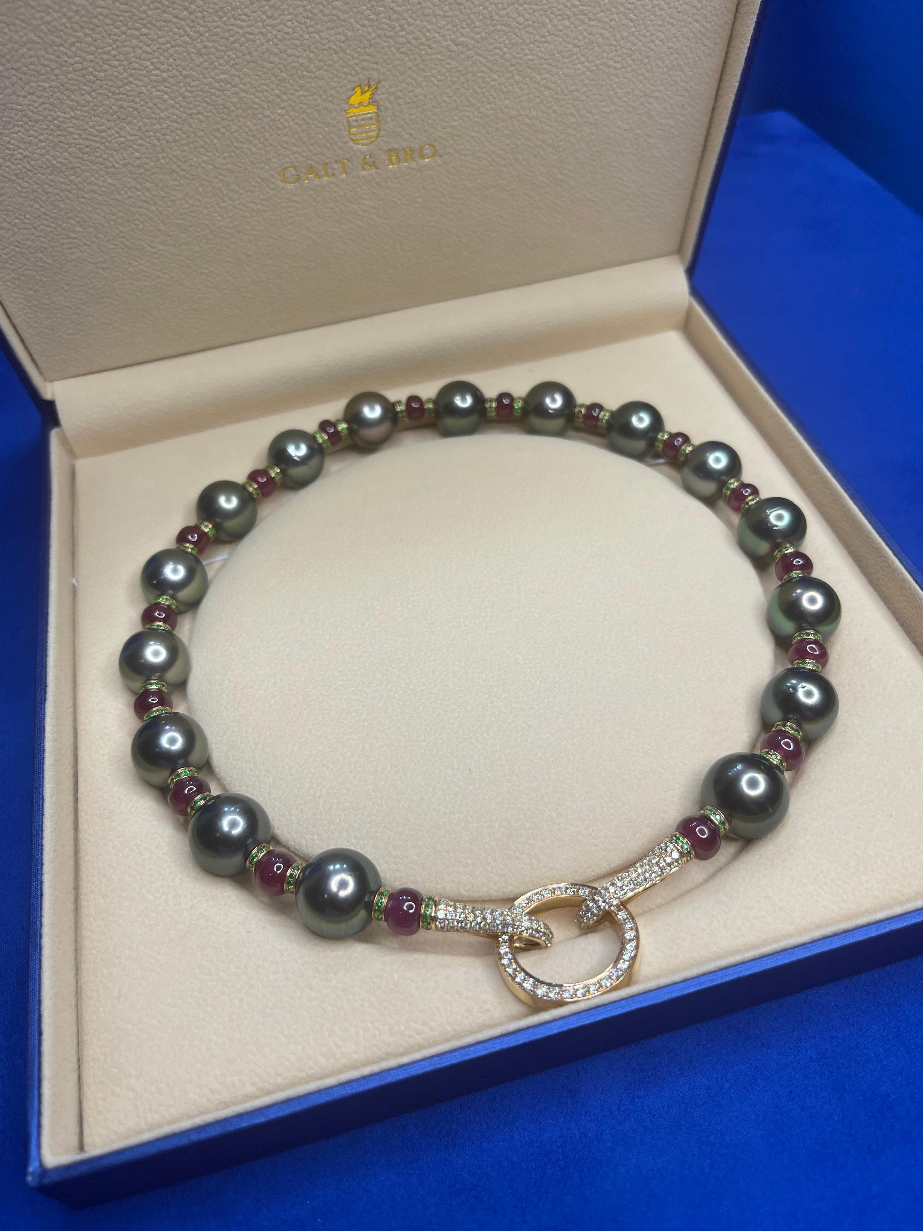 Renaissance Tahitian Black Pearl Rubies Tsavorite Diamonds Akoya Pearls Necklace For Sale 9