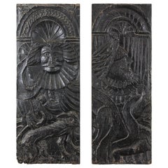 Antique Renaissance Period Hand Carved Oak Panels, 16th Century