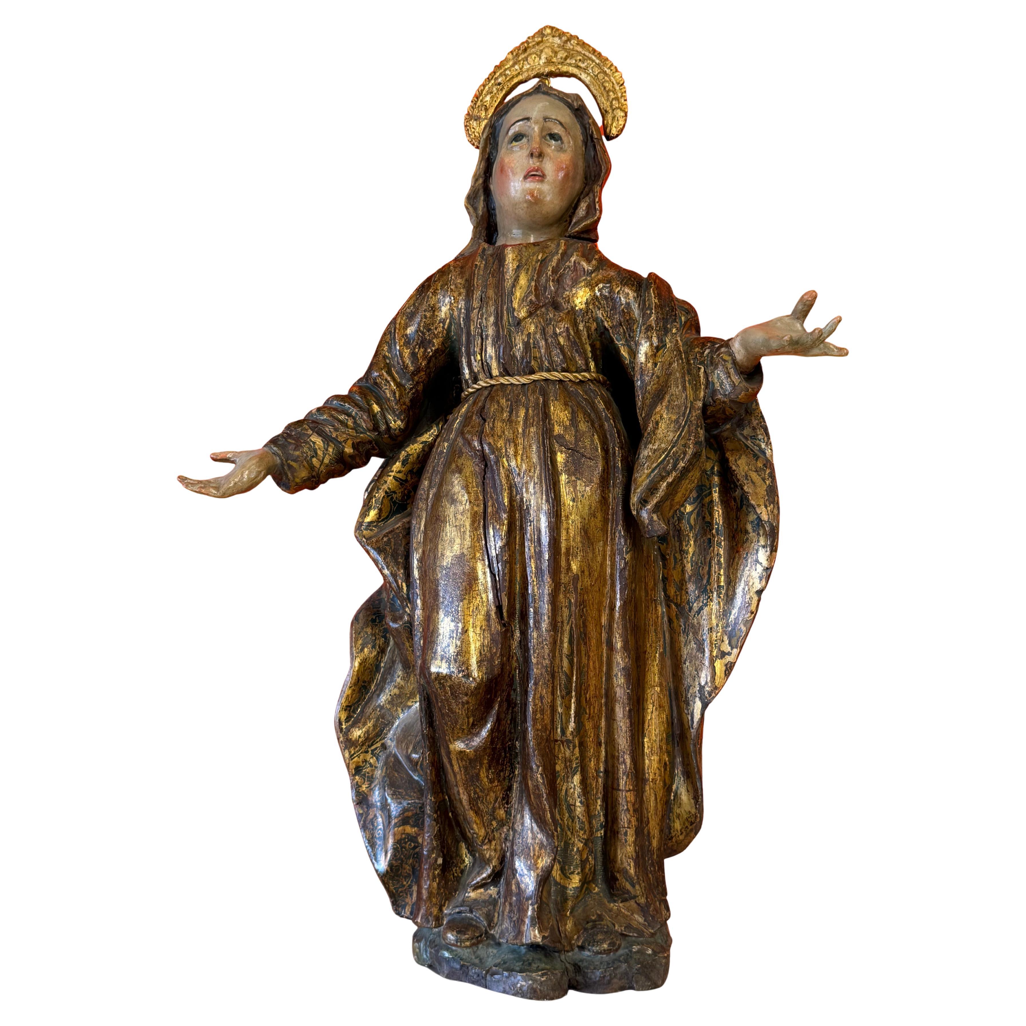 Scultura rinascimentale in legno policromo e dorato di Sant'Anna, Spagna, XVI sec.