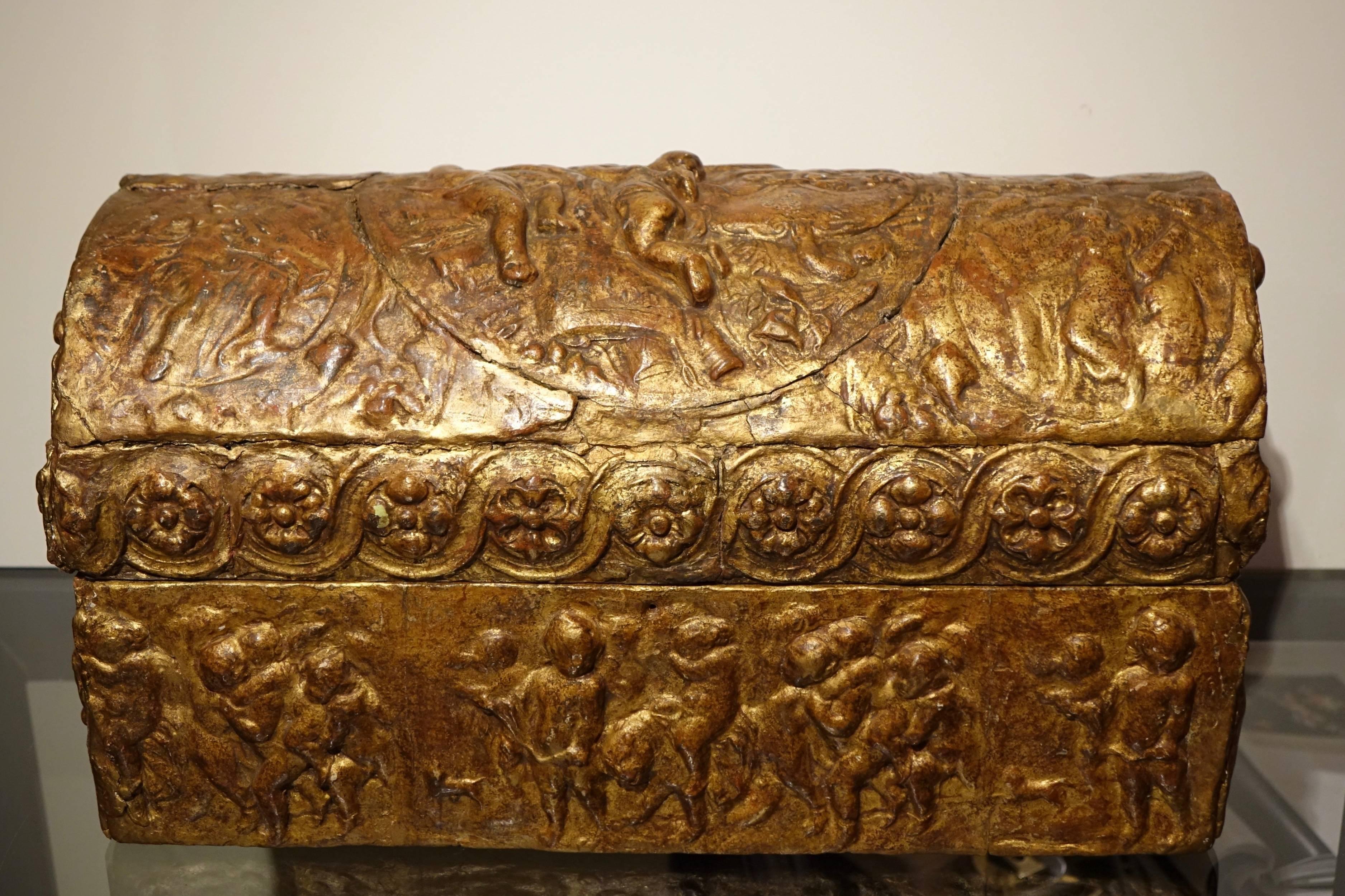 Rare Renaissance poplar wood casket with a Pastiglia decor, Sienna, mid-15th century
Pastiglia is an Italian term meaning 