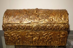 Scrigno rinascimentale in legno di pioppo con decorazione a pastiglia, terra di Siena, metà del XV secolo