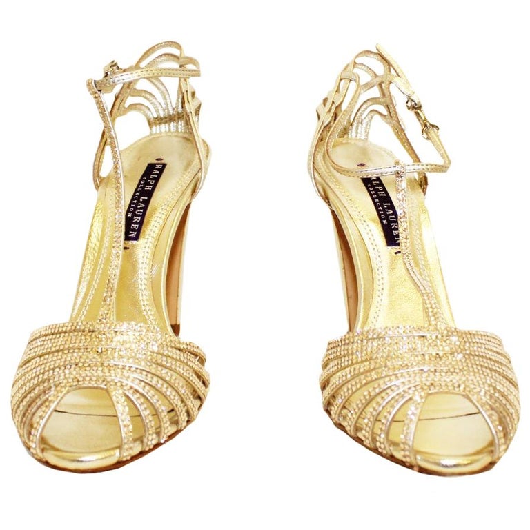 Renaissance Ralph Lauren Jacoba Metallic Gold W/Gold Tone Crystals Strappy  Heels For Sale at 1stDibs | ralph lauren gold sandals, ralph lauren gold  heels, ralph lauren strappy heels