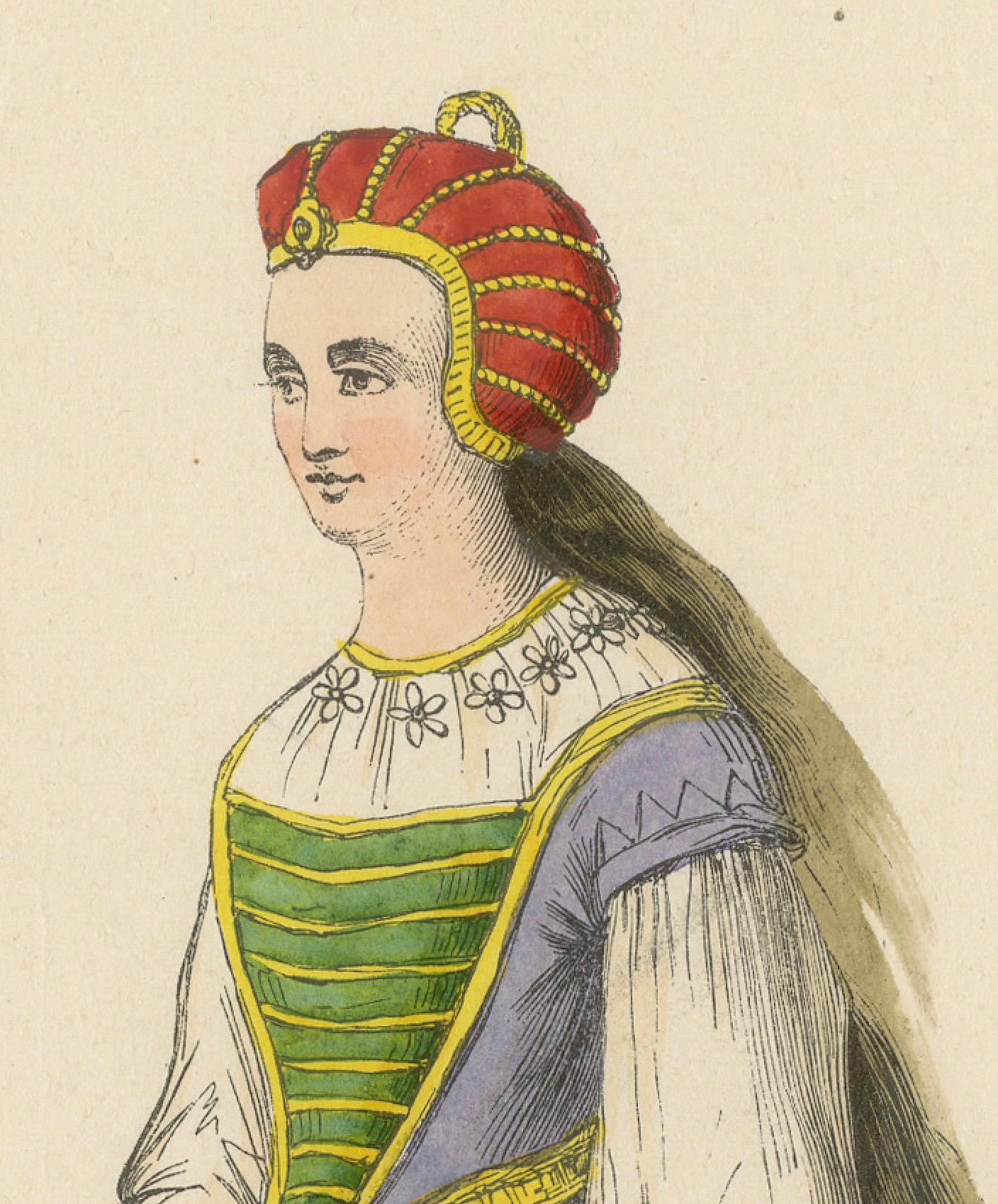 Renaissance Refinement: An English Lady in 'Costume du Moyen Âge, 1847 In Good Condition For Sale In Langweer, NL