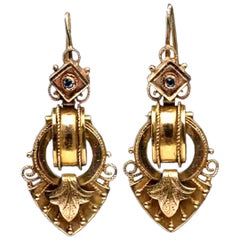 Boucles d'oreilles pendantes en or jaune antique 14 carats