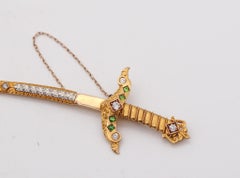 Renaissance Revival 1880 Sword Jabot In 18Kt Gold With Demantoids And Diamonds
