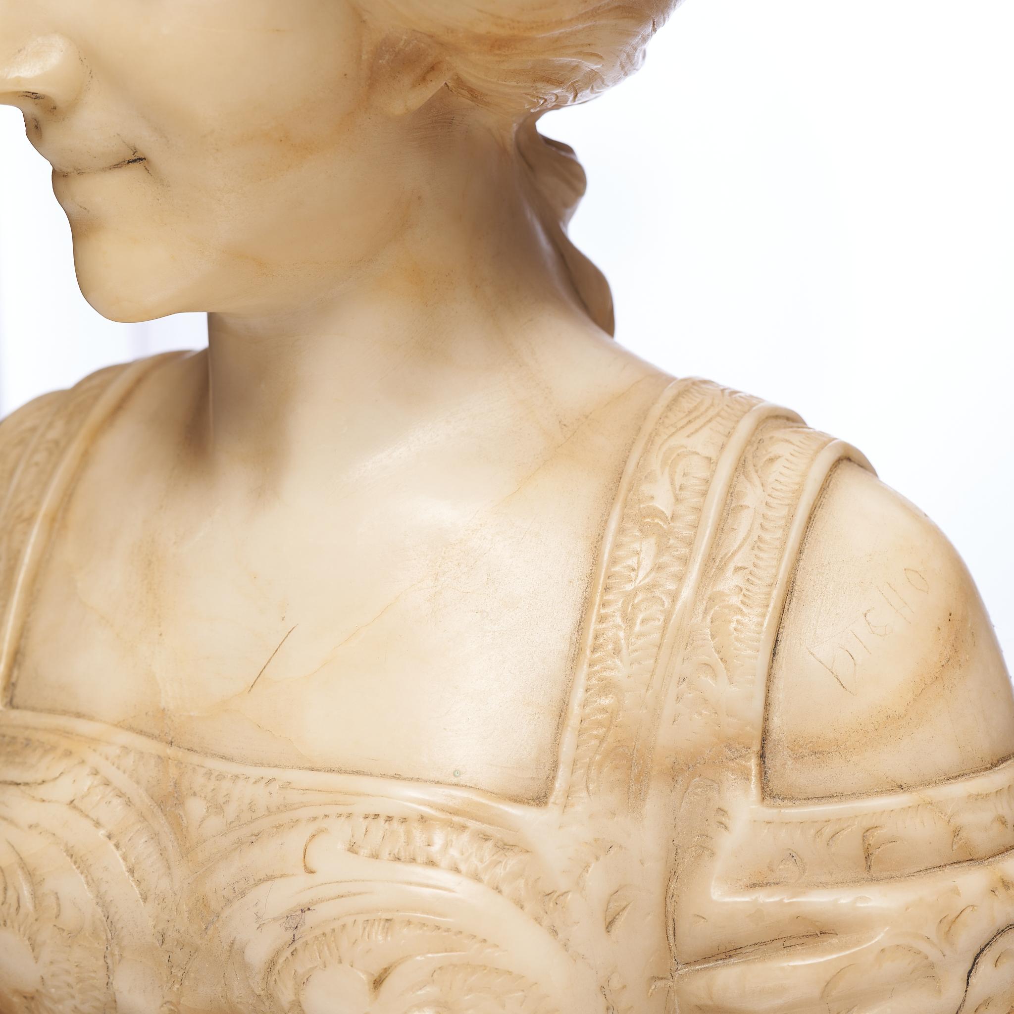Renaissance-Revival Alabaster Bust of a Maiden, circa 1900 5