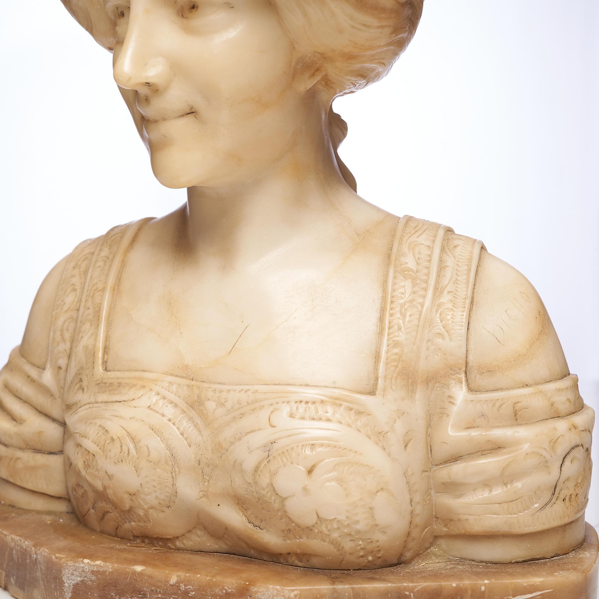 Renaissance-Revival Alabaster Bust of a Maiden, circa 1900 6