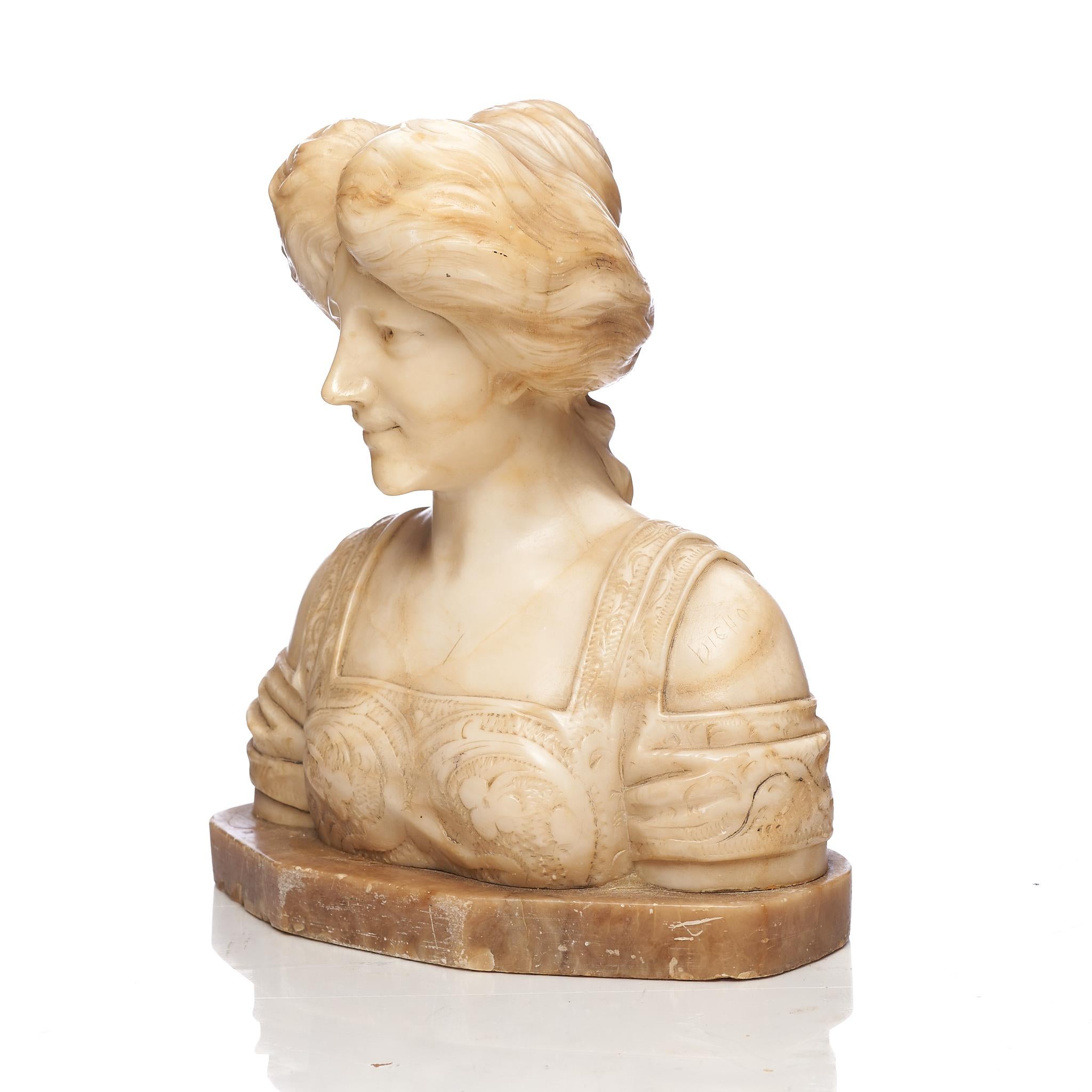 Renaissance-Revival Alabaster Bust of a Maiden, circa 1900 2