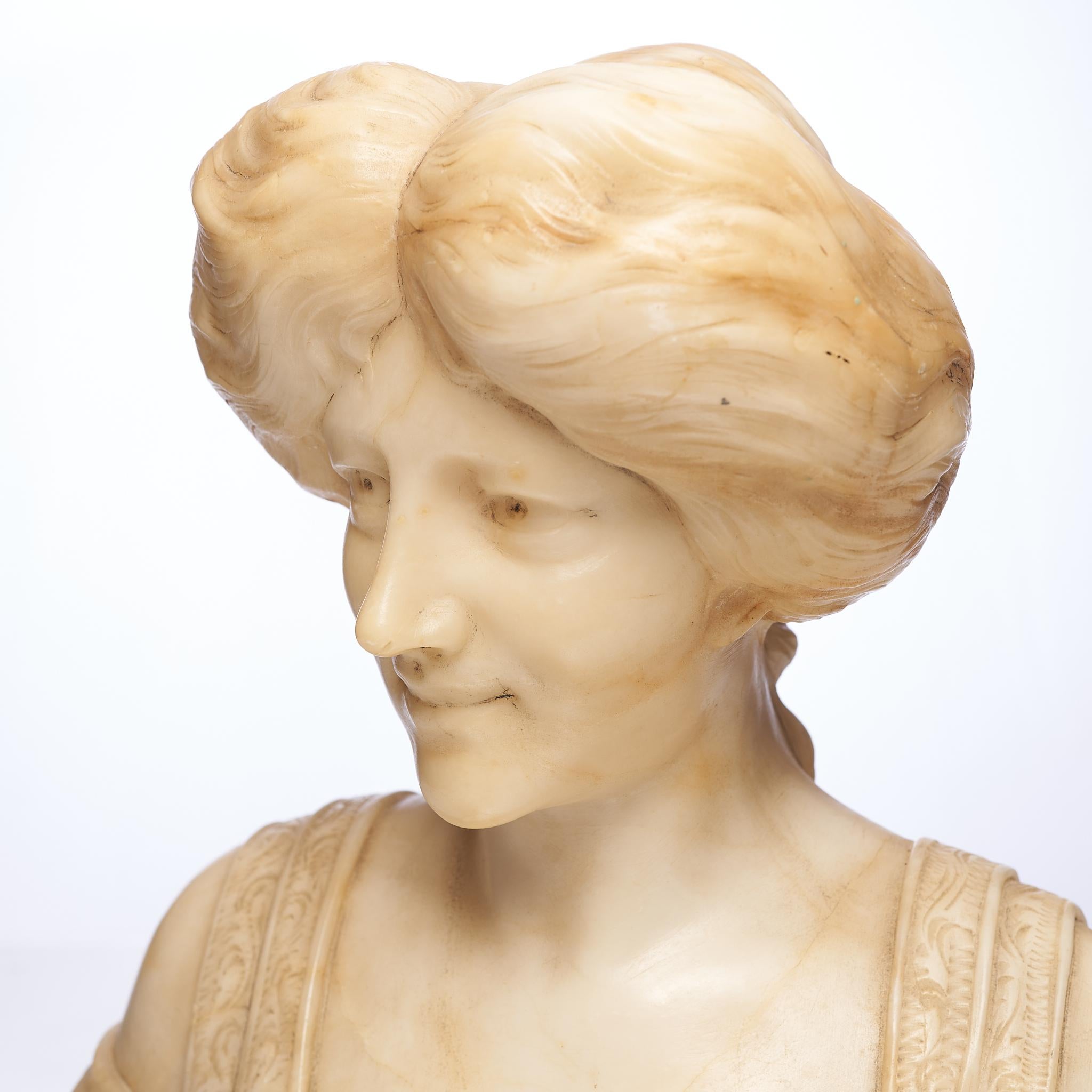Renaissance-Revival Alabaster Bust of a Maiden, circa 1900 4