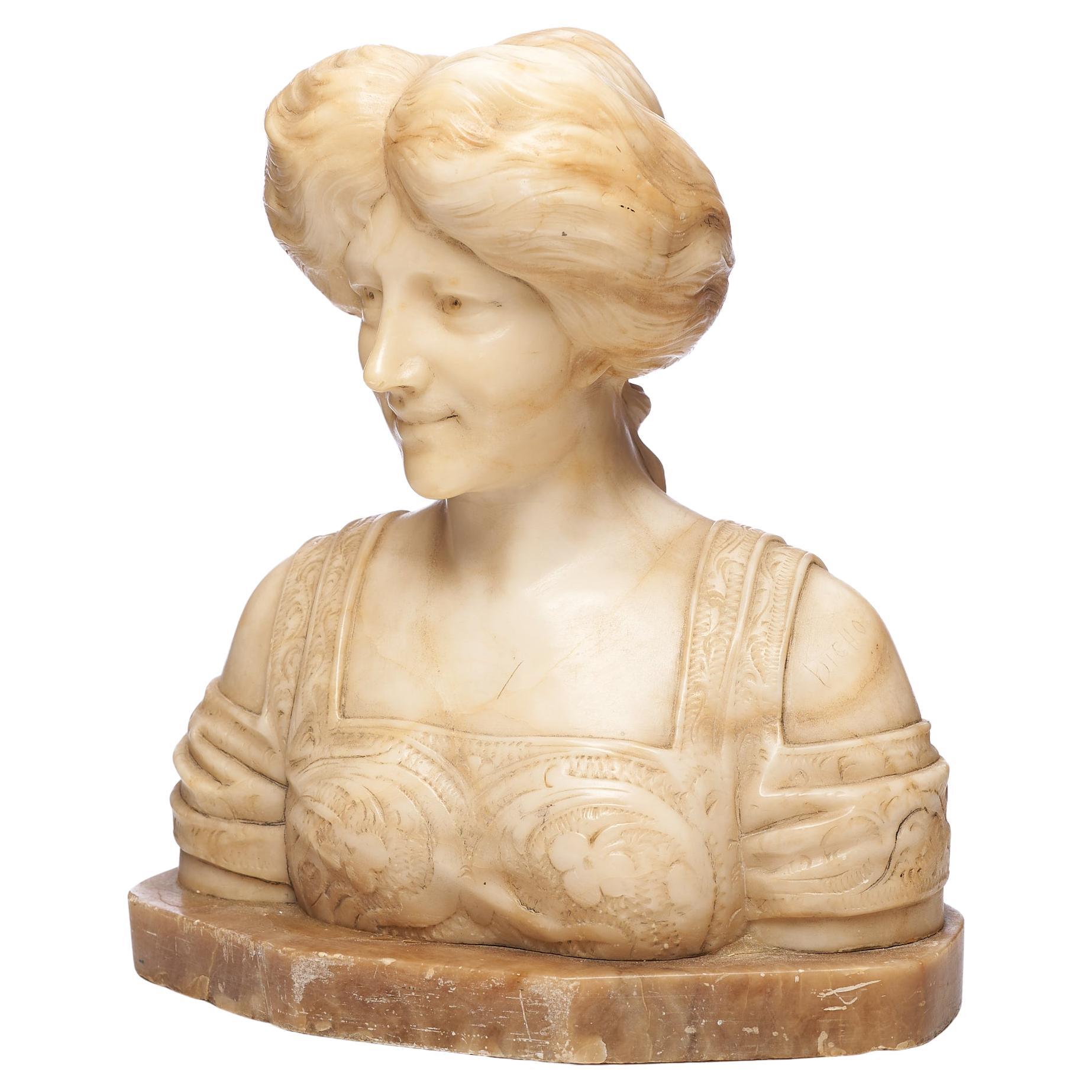 Renaissance-Revival Alabaster Bust of a Maiden, circa 1900
