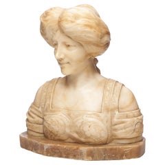 Buste de jeune fille en albâtre de style Revive, vers 1900