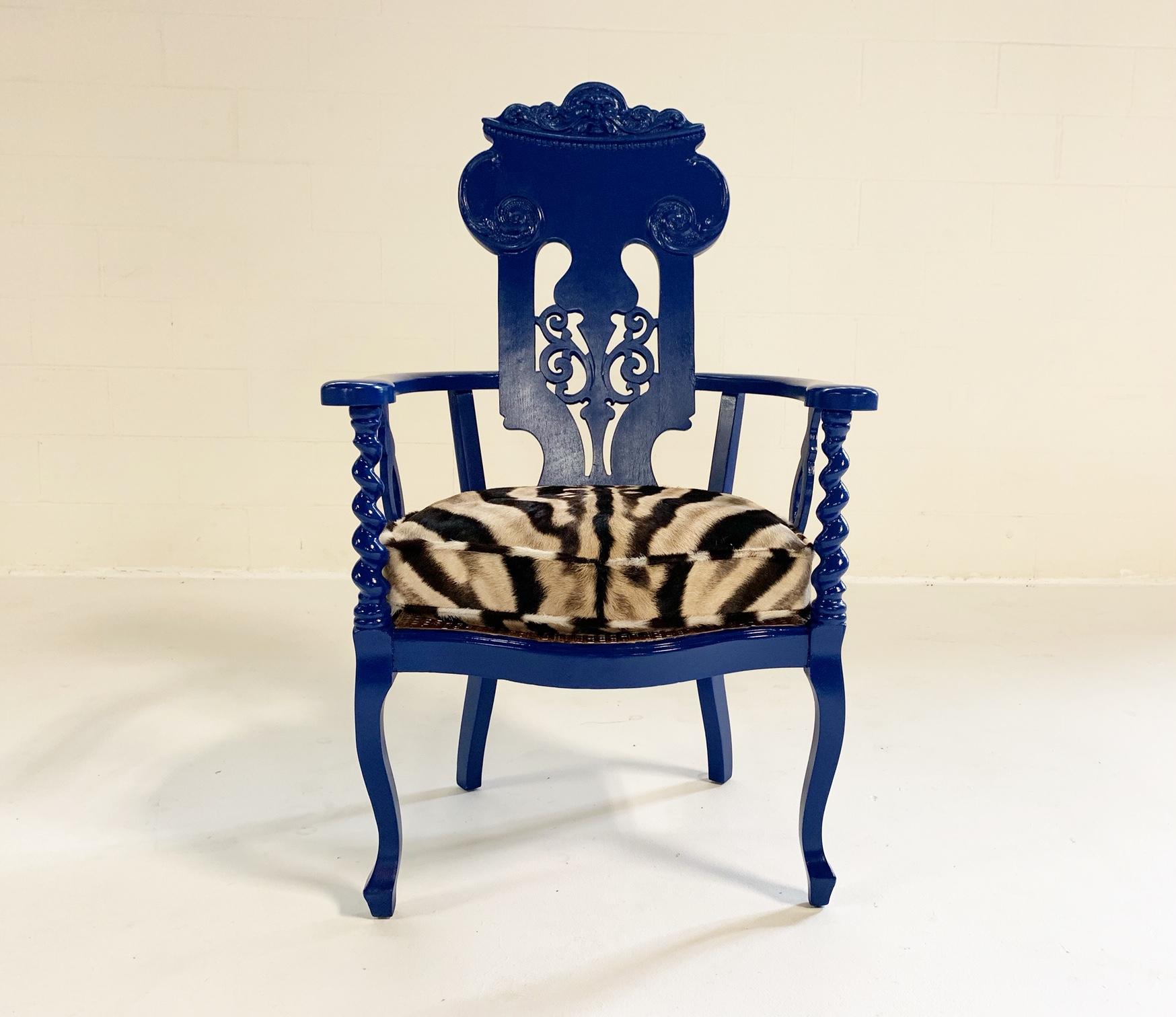 Renaissance Revival Armchair with Zebra Hide Cushion 1