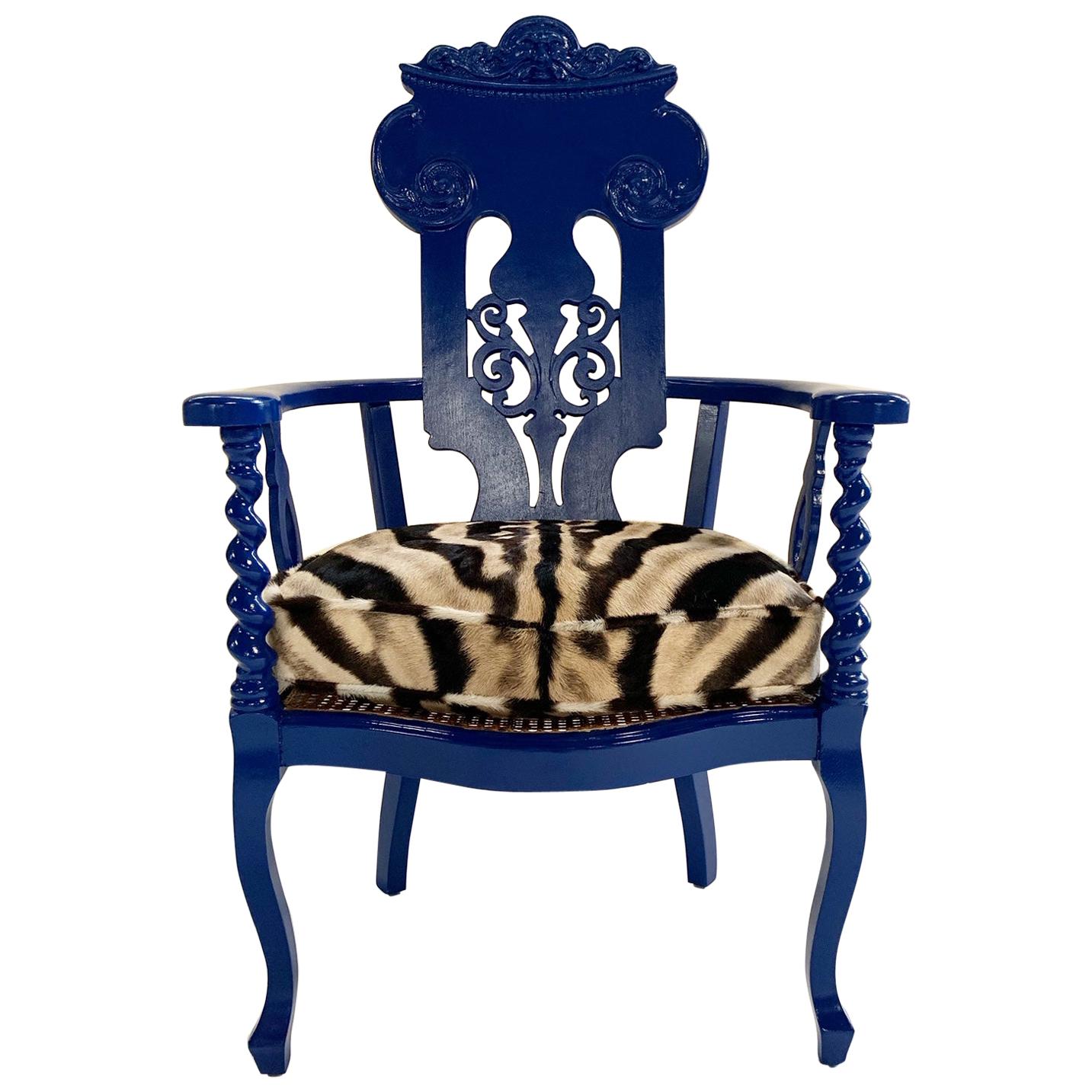 Renaissance Revival Armchair with Zebra Hide Cushion