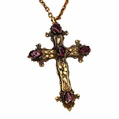 Renaissance Revival Austro-Hungarian Gothic Cross Necklace with Garnets