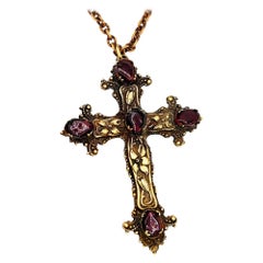 Renaissance Revival Austro-Hungarian Gothic Cross Necklace with Garnets