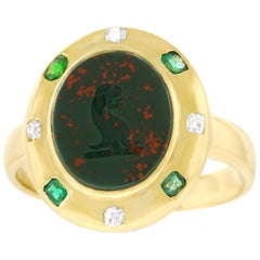 Renaissance Revival Bloodstone Signet Ring 18 Karat, circa 1890s