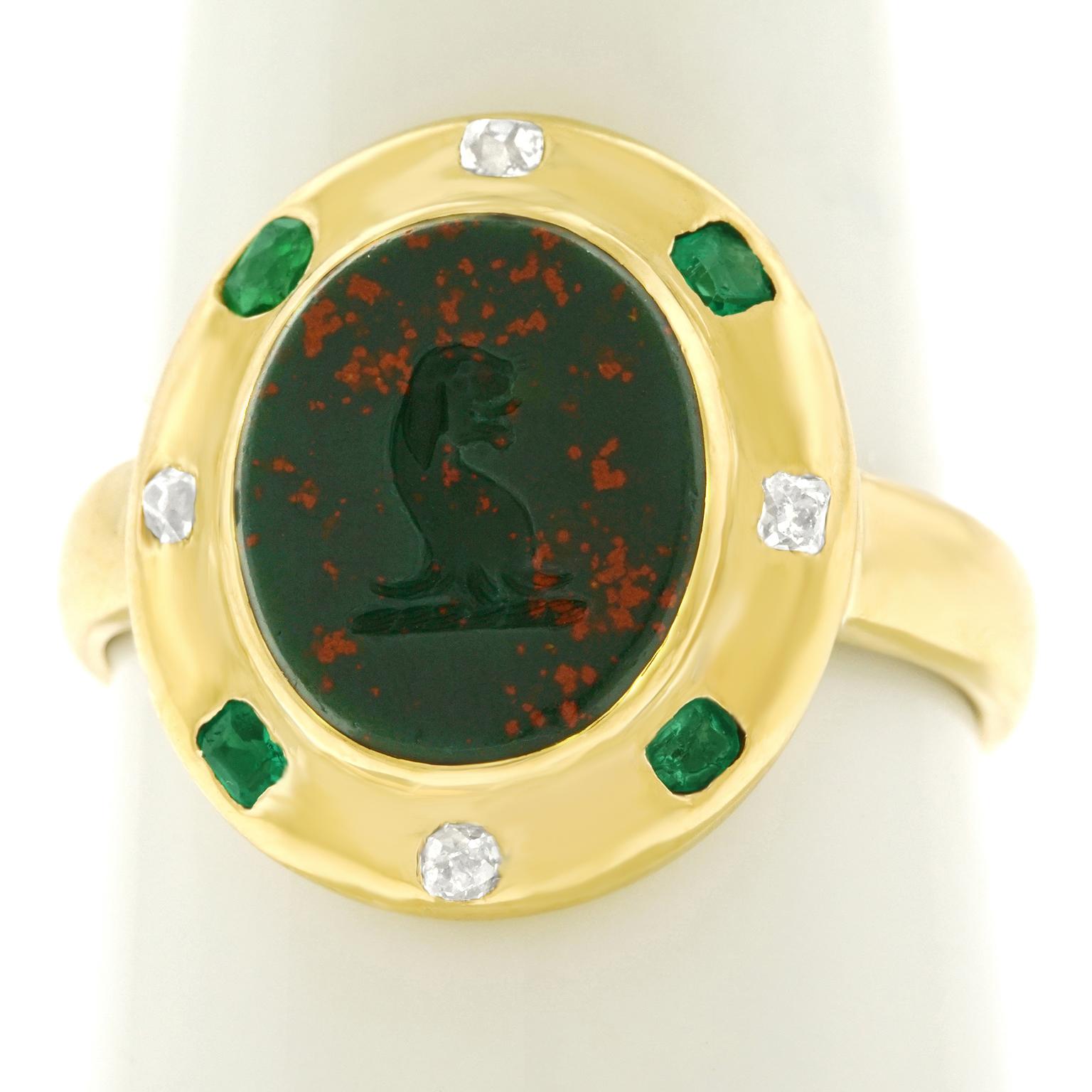 Women's or Men's Renaissance Revival Bloodstone Signet Ring 18 Karat, circa 1890s