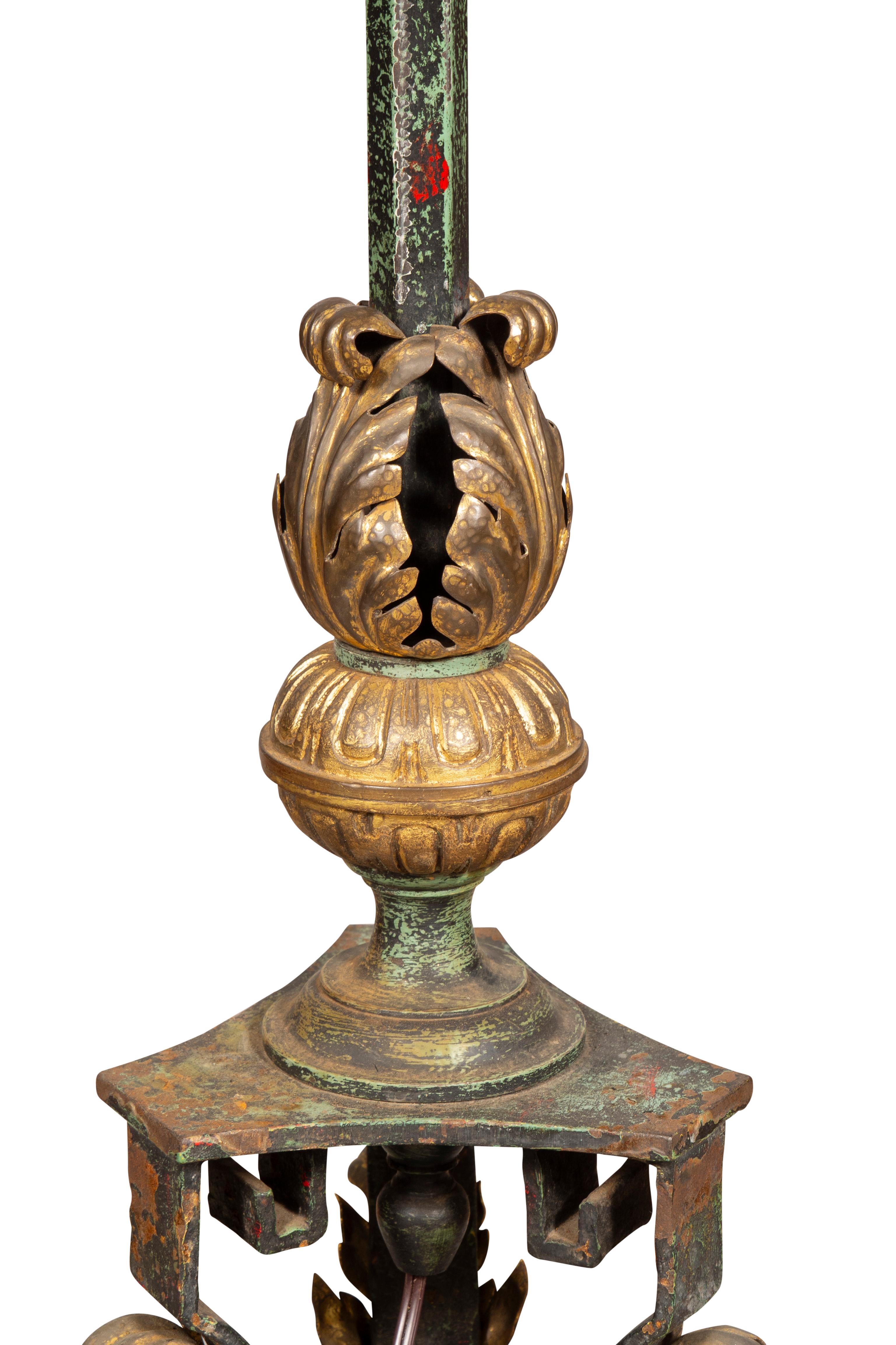 American Renaissance Revival Brass And Iron Floor Lamp For Sale